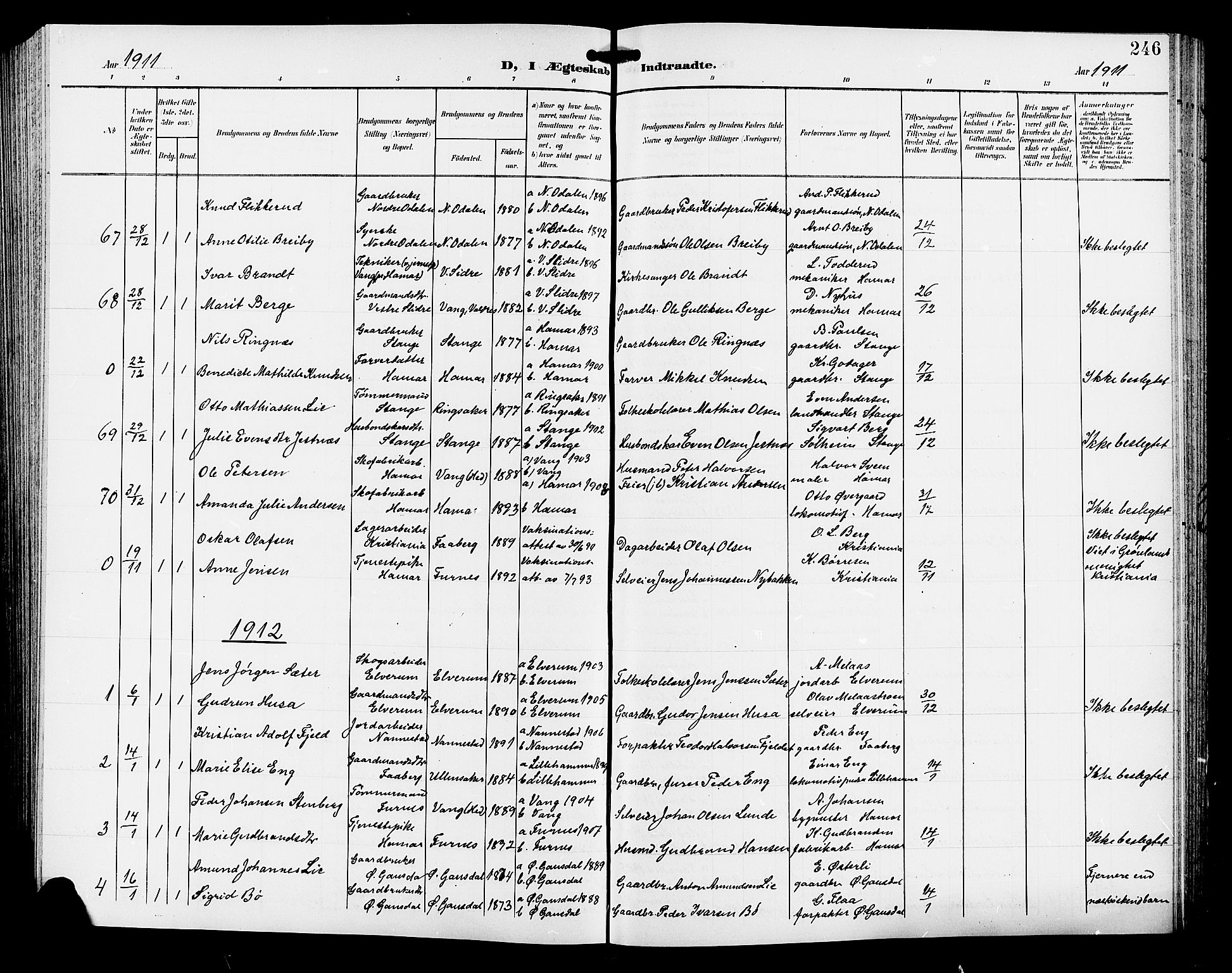 Hamar prestekontor, SAH/DOMPH-002/H/Ha/Hab/L0001: Parish register (copy) no. 1, 1899-1914, p. 246