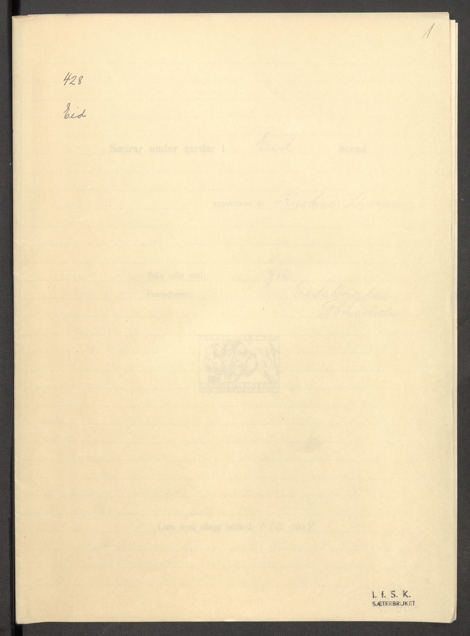 Instituttet for sammenlignende kulturforskning, AV/RA-PA-0424/F/Fc/L0012/0004: Eske B12: / Møre og Romsdal (perm XXXIV), 1934-1938, p. 1