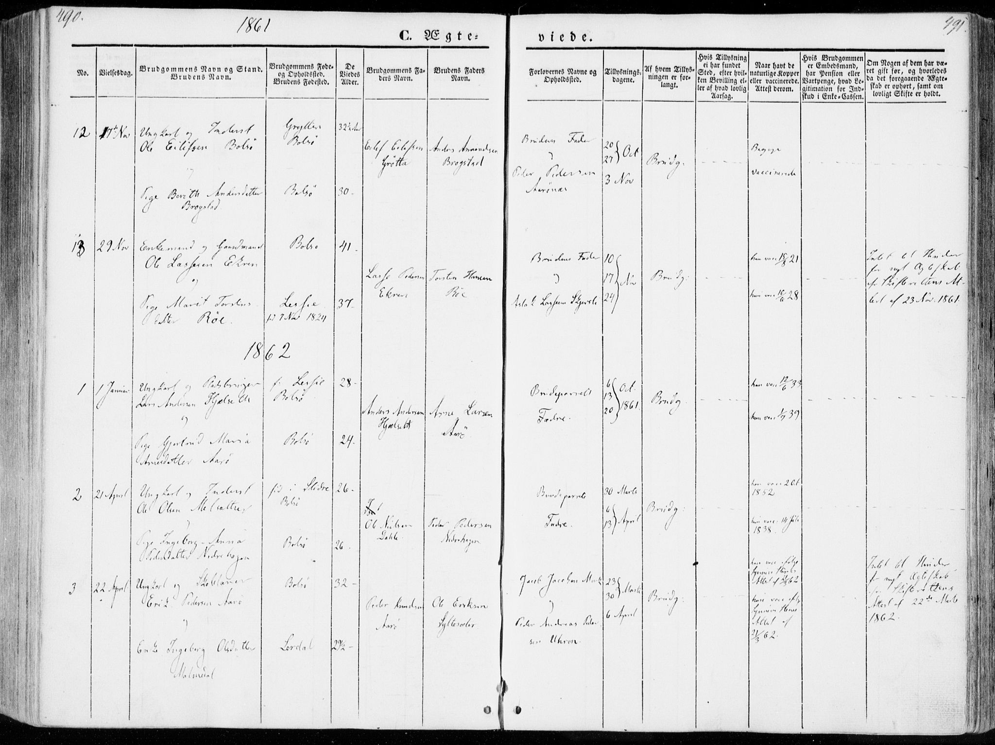Ministerialprotokoller, klokkerbøker og fødselsregistre - Møre og Romsdal, SAT/A-1454/555/L0653: Parish register (official) no. 555A04, 1843-1869, p. 490-491