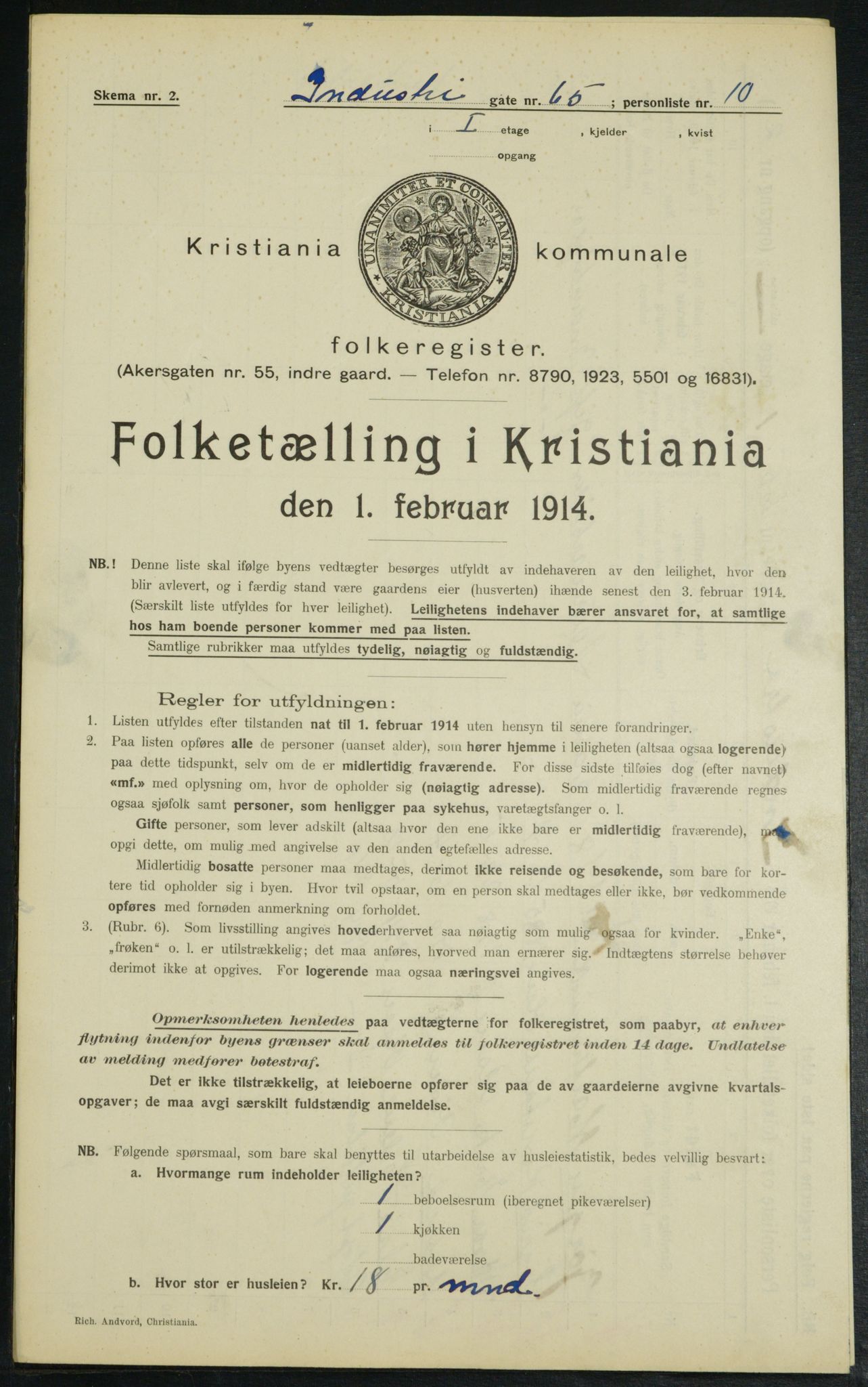 OBA, Municipal Census 1914 for Kristiania, 1914, p. 43744