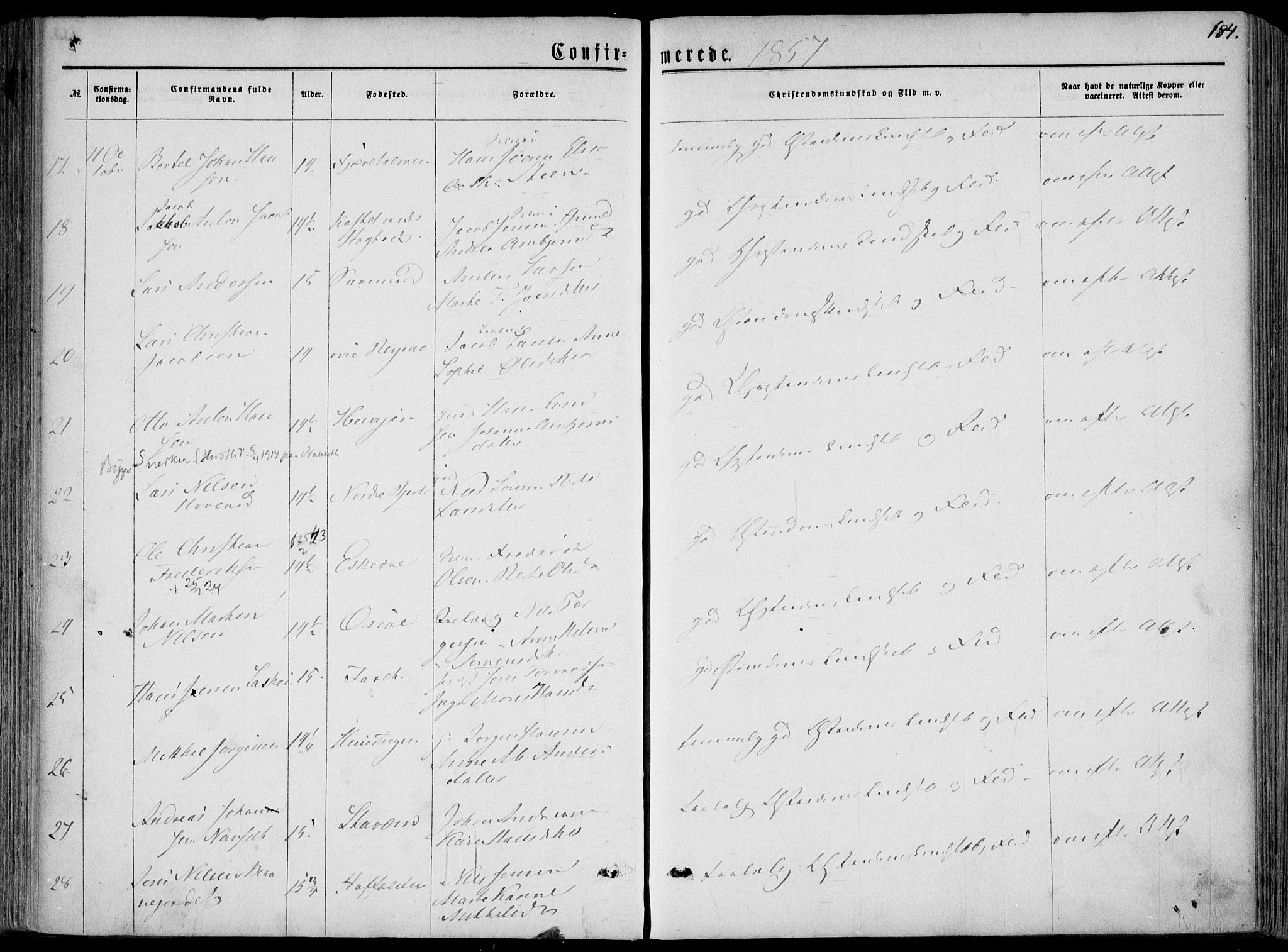 Hedrum kirkebøker, AV/SAKO-A-344/F/Fa/L0007: Parish register (official) no. I 7, 1857-1868, p. 154