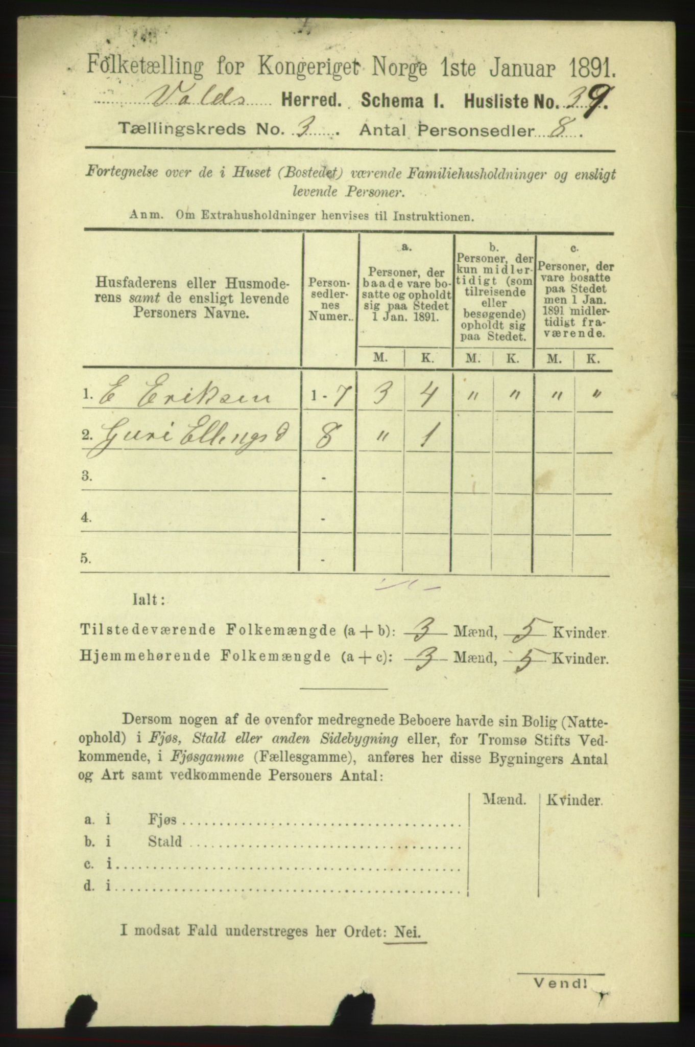 RA, 1891 census for 1537 Voll, 1891, p. 951