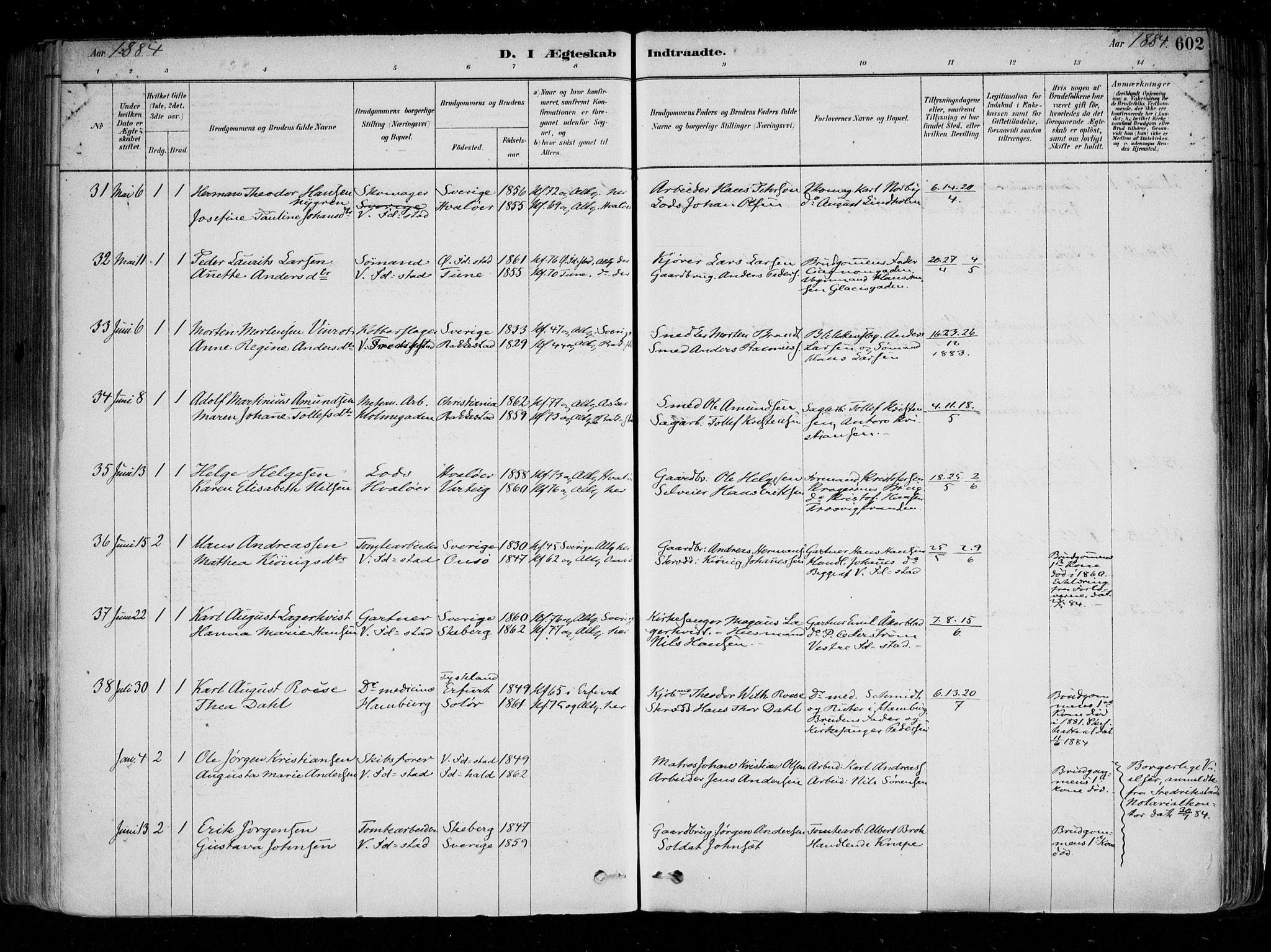 Fredrikstad domkirkes prestekontor Kirkebøker, SAO/A-10906/F/Fa/L0004: Parish register (official) no. 4, 1878-1907, p. 602