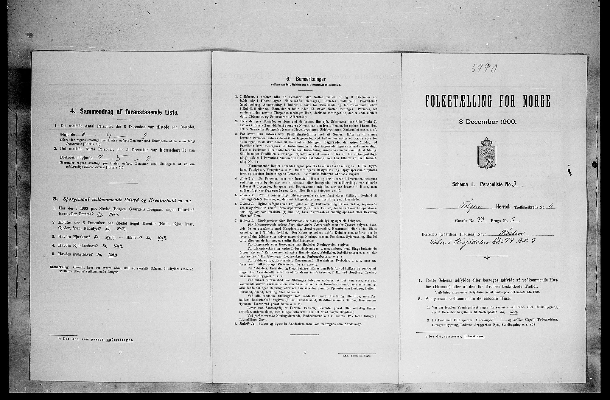 SAH, 1900 census for Tolga, 1900, p. 575