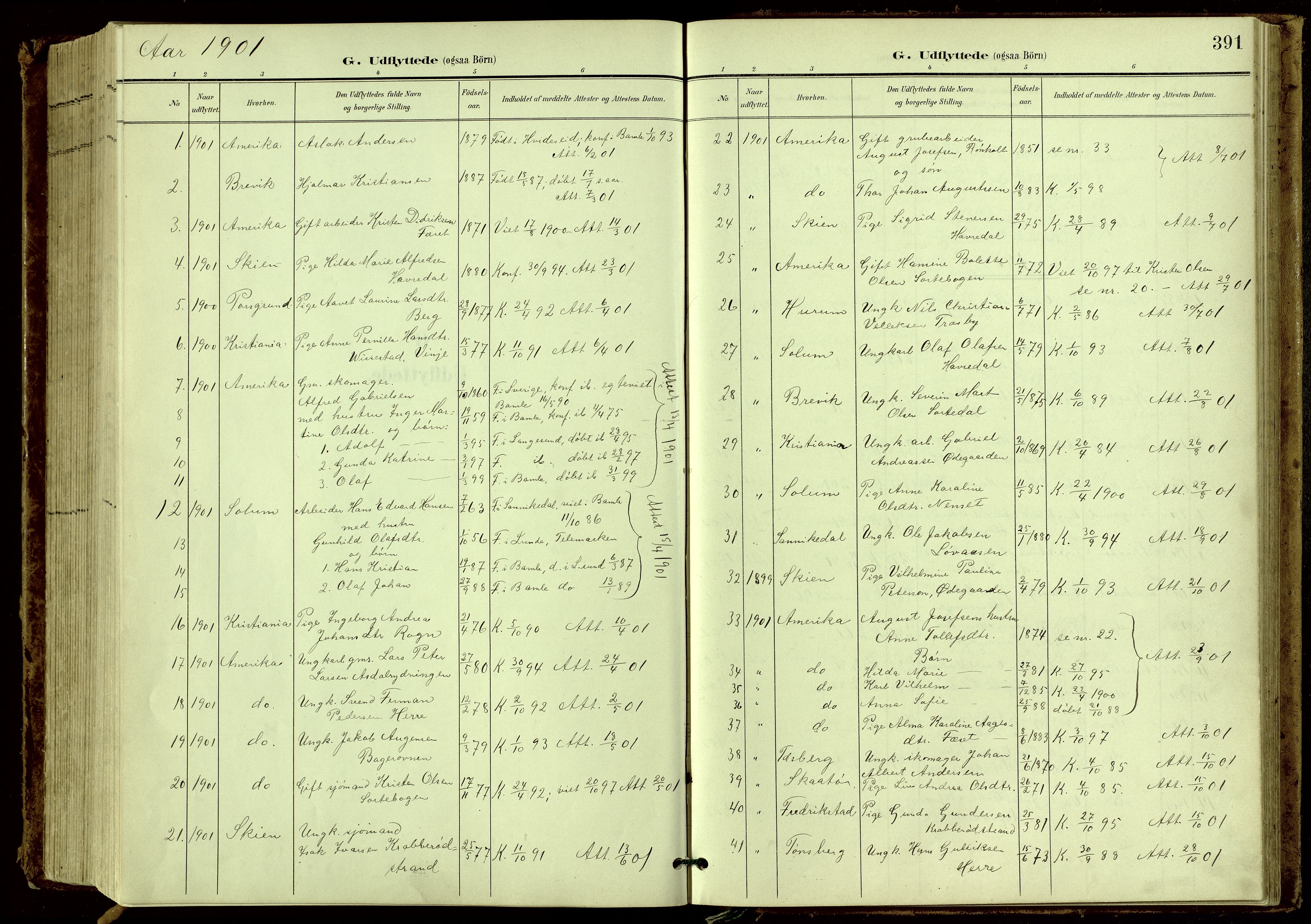 Bamble kirkebøker, SAKO/A-253/G/Ga/L0010: Parish register (copy) no. I 10, 1901-1919, p. 391