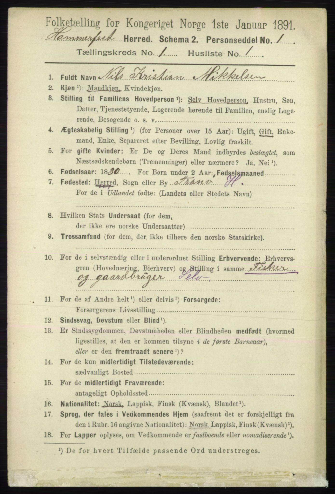 RA, 1891 census for 2016 Hammerfest, 1891, p. 82