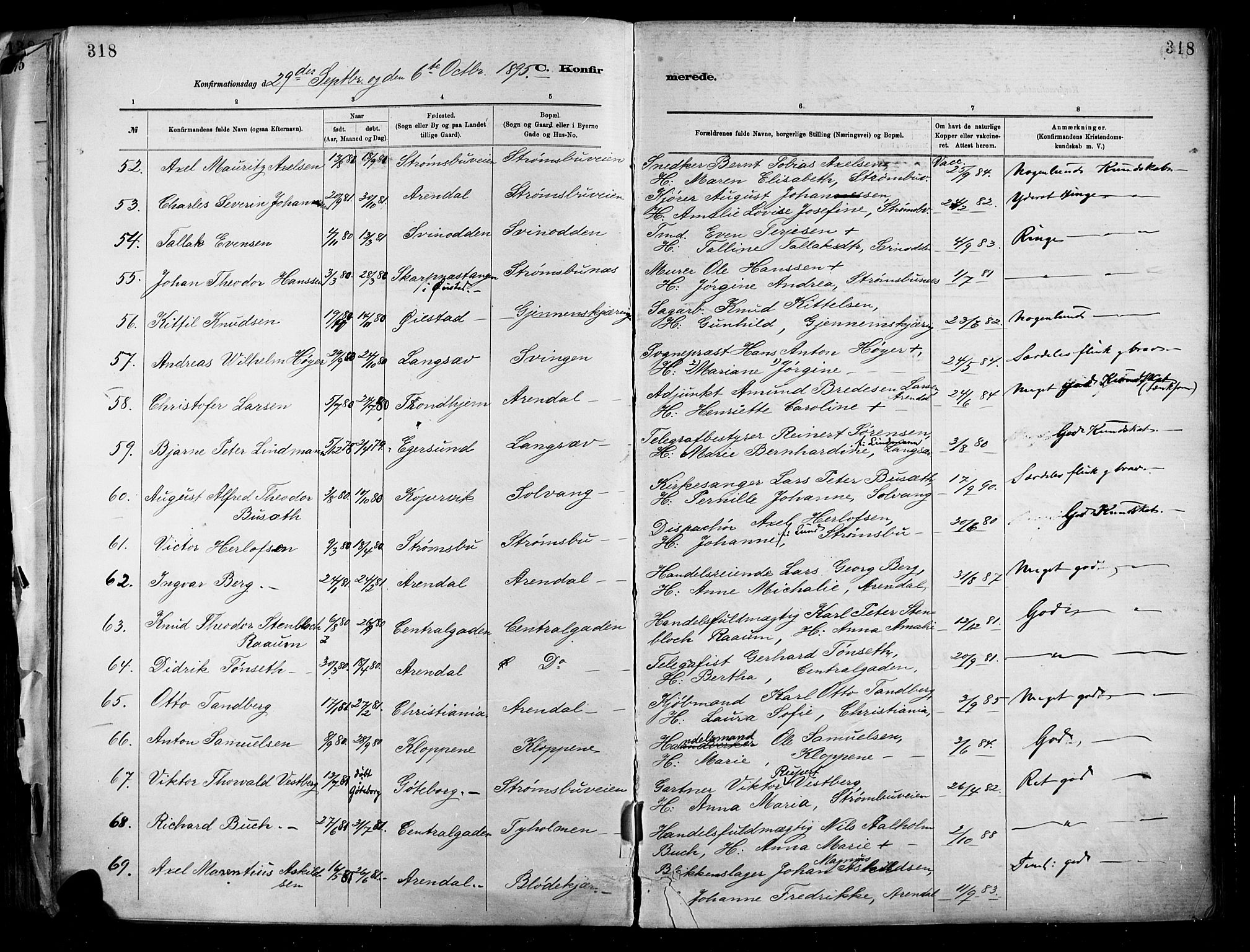 Barbu sokneprestkontor, SAK/1111-0003/F/Fa/L0002: Parish register (official) no. A 2, 1883-1898, p. 318