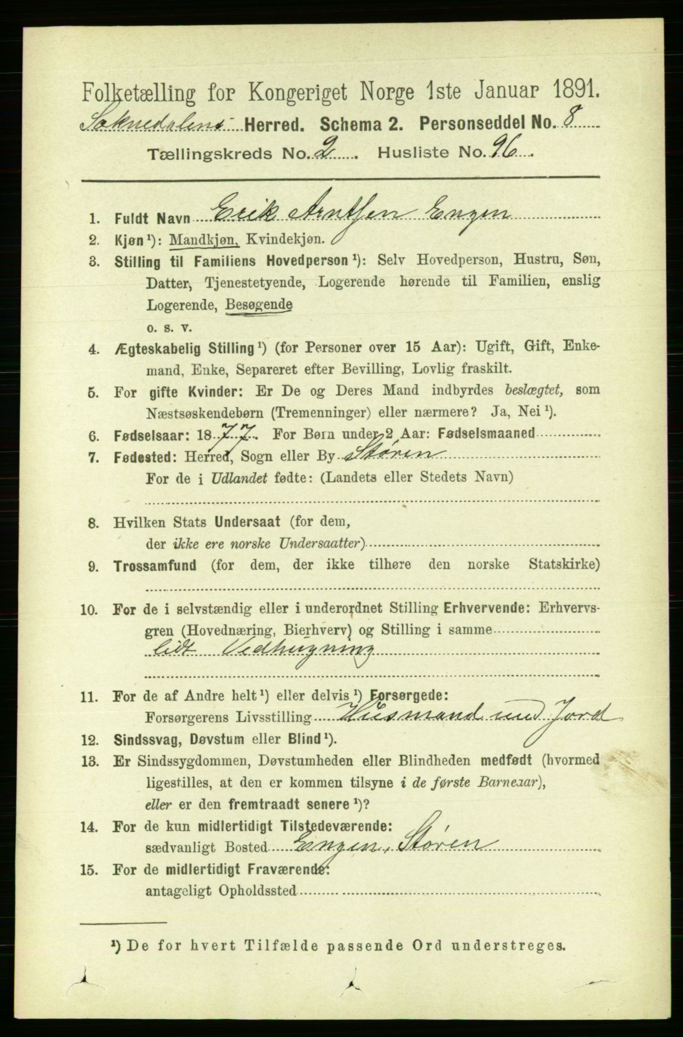 RA, 1891 census for 1649 Soknedal, 1891, p. 1083