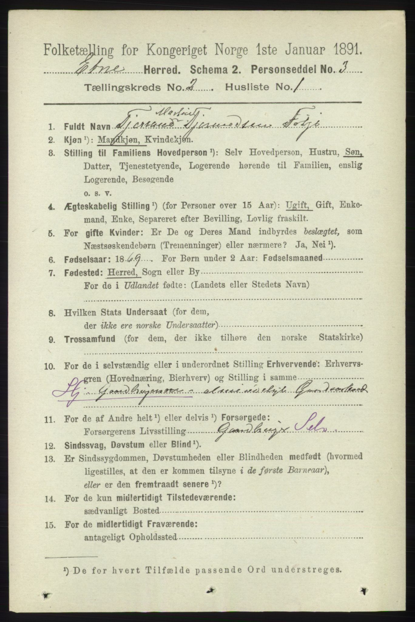 RA, 1891 census for 1211 Etne, 1891, p. 334