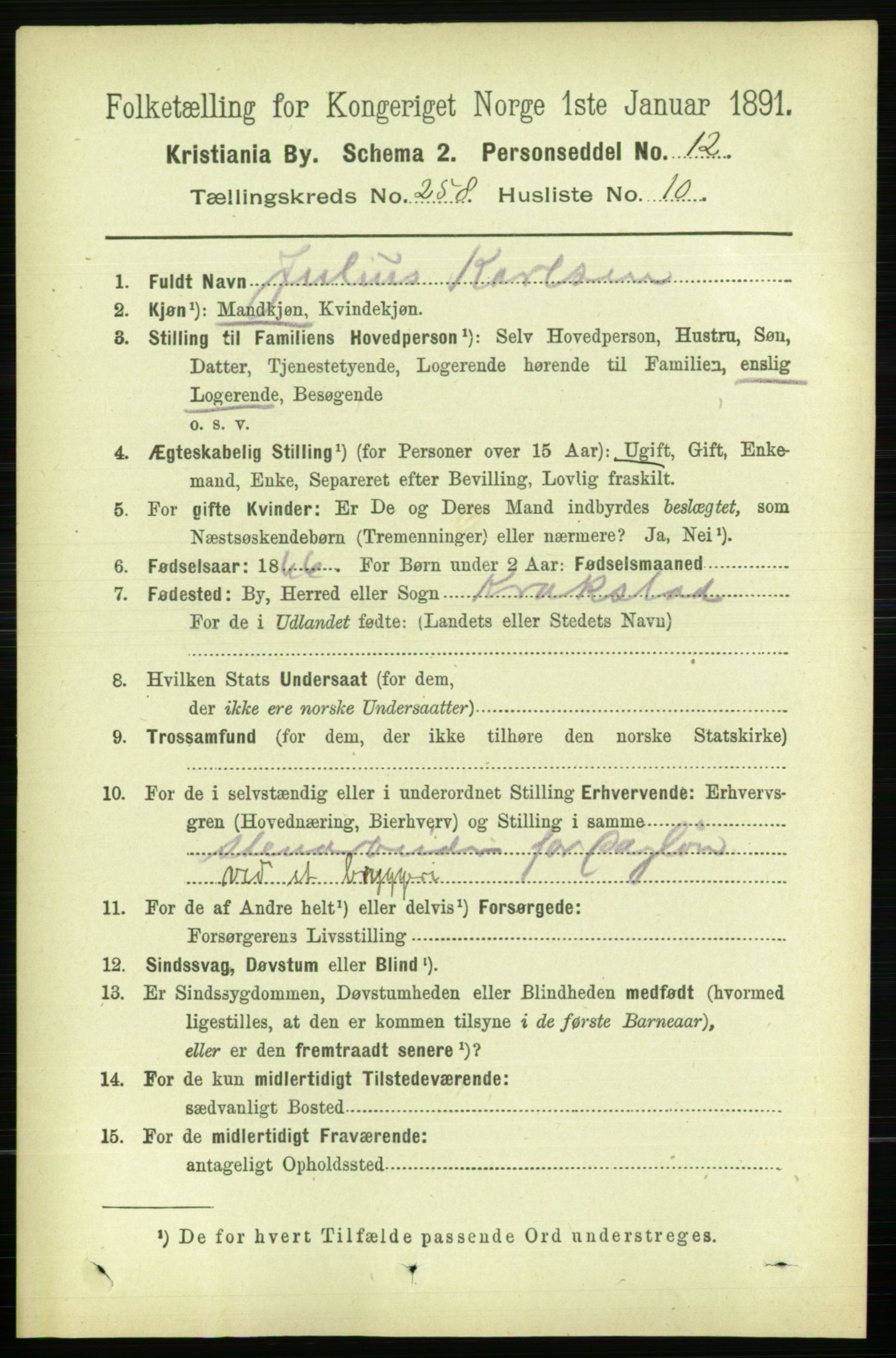 RA, 1891 census for 0301 Kristiania, 1891, p. 157275