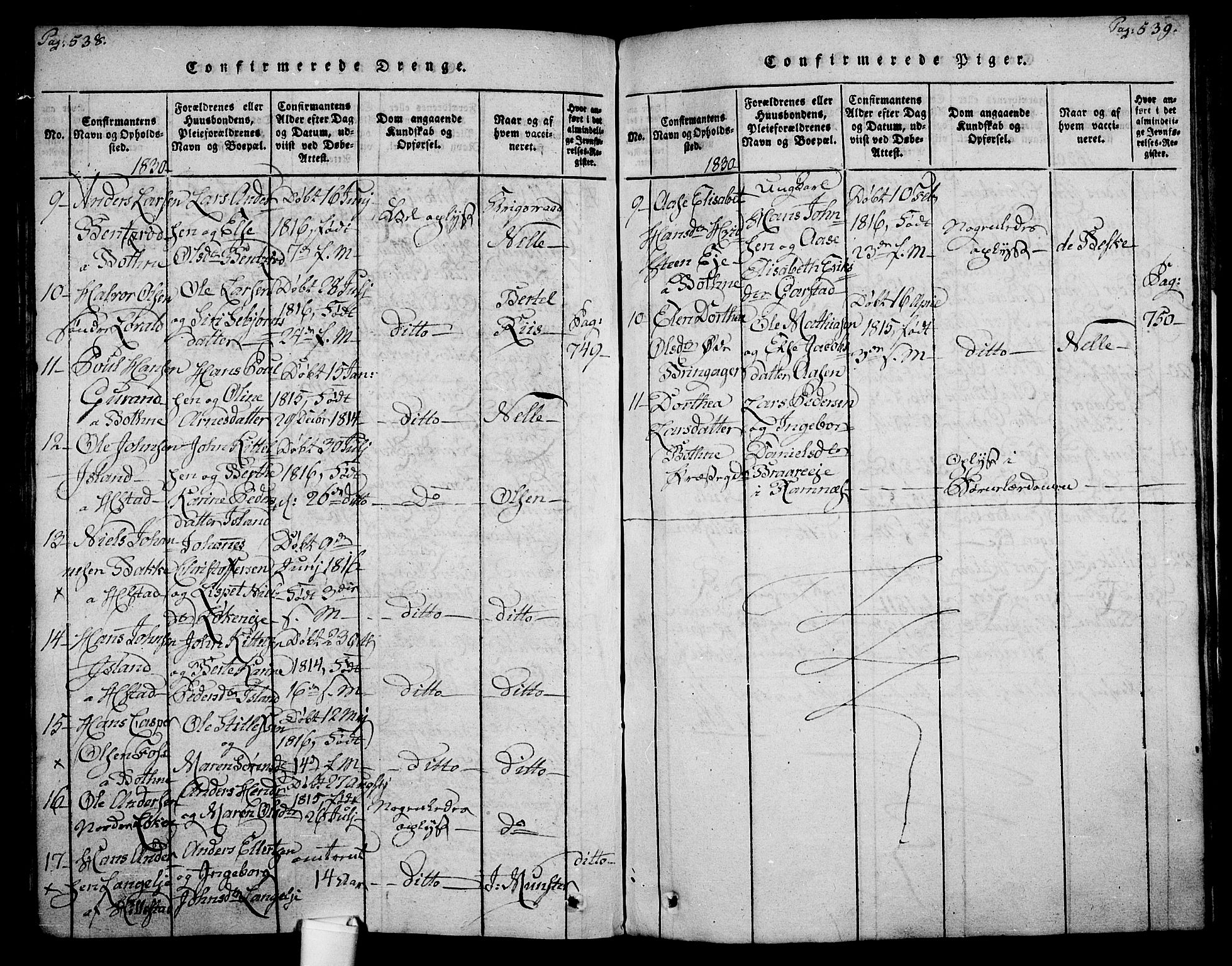 Botne kirkebøker, AV/SAKO-A-340/F/Fa/L0005: Parish register (official) no. I 5, 1814-1836, p. 538-539