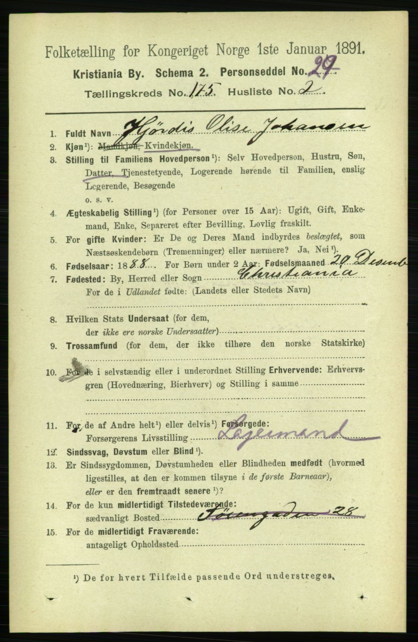 RA, 1891 census for 0301 Kristiania, 1891, p. 104854