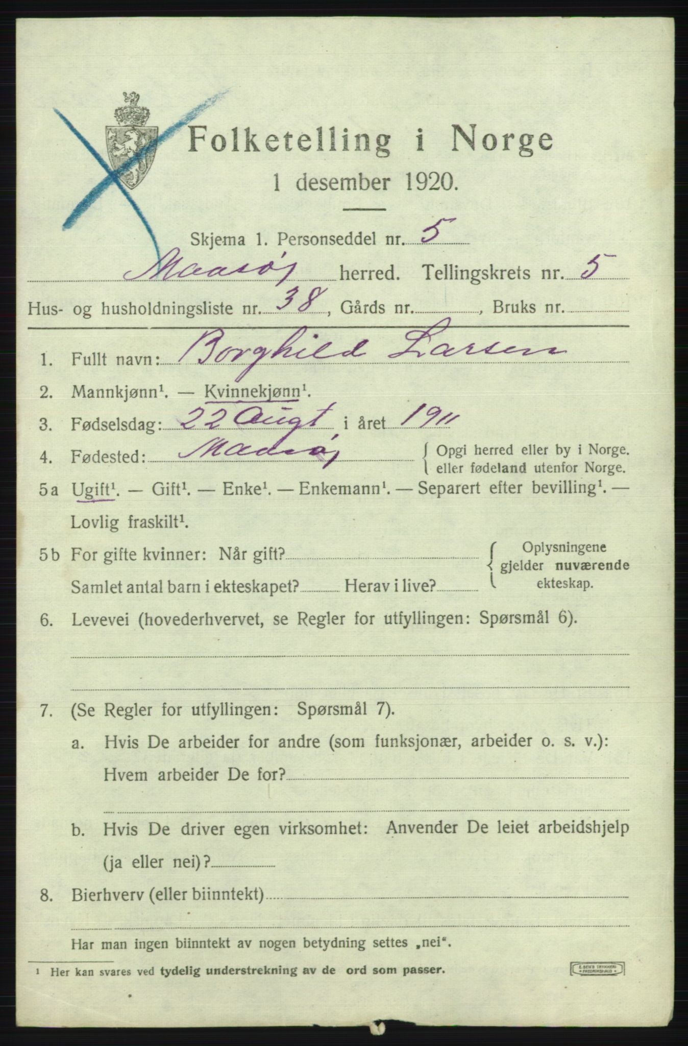 SATØ, 1920 census for Måsøy, 1920, p. 2910