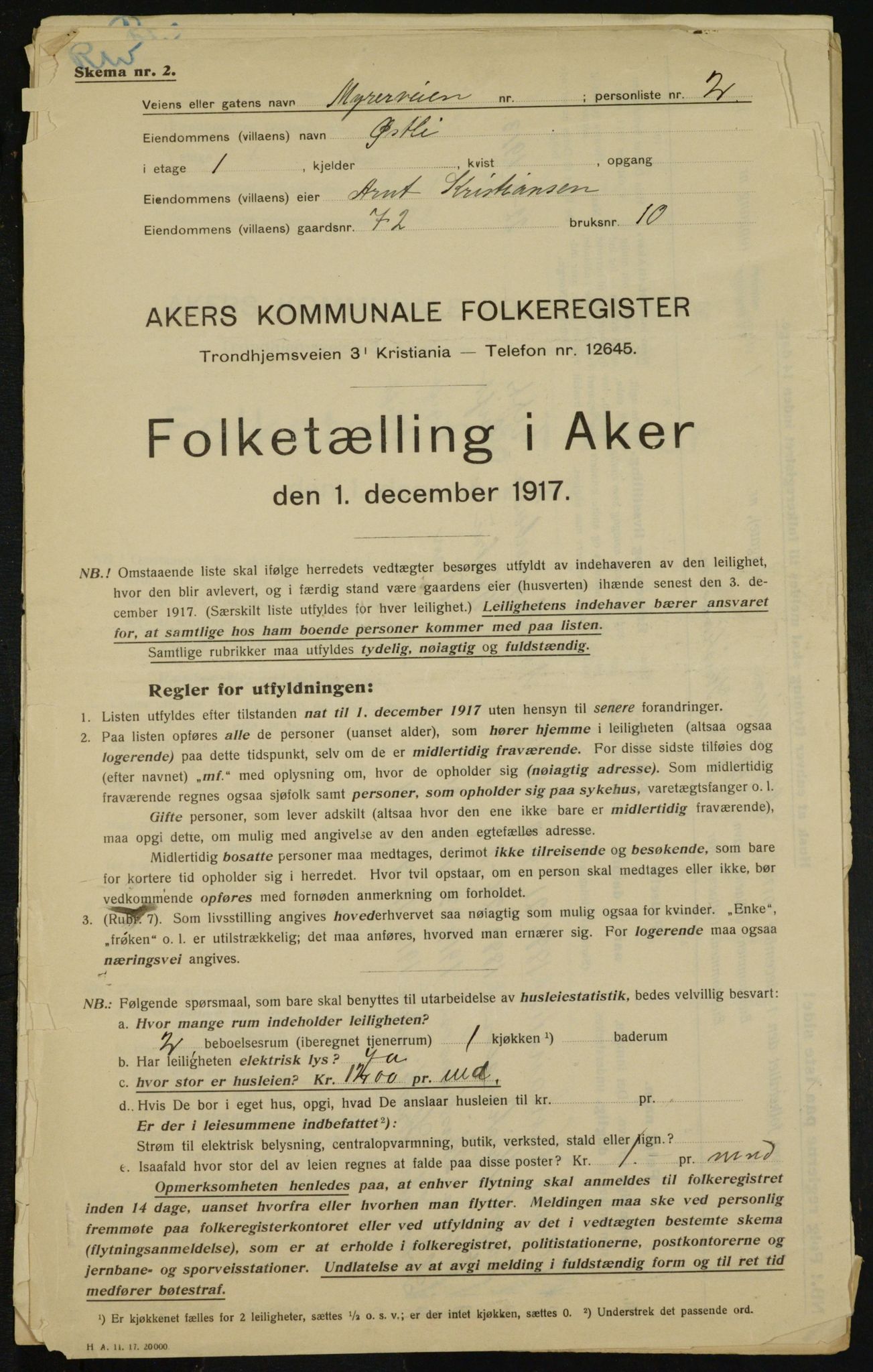 OBA, Municipal Census 1917 for Aker, 1917, p. 14151