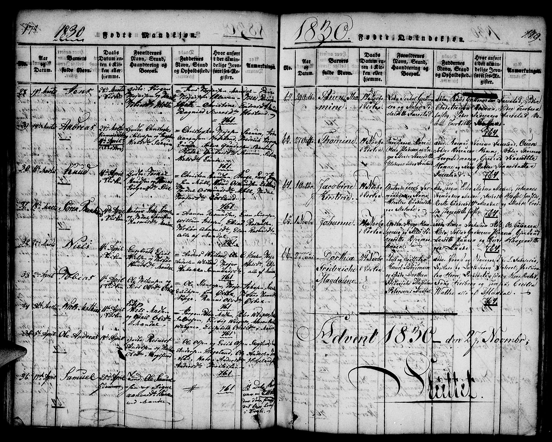 Mandal sokneprestkontor, SAK/1111-0030/F/Fa/Faa/L0010: Parish register (official) no. A 10, 1817-1830, p. 178-179