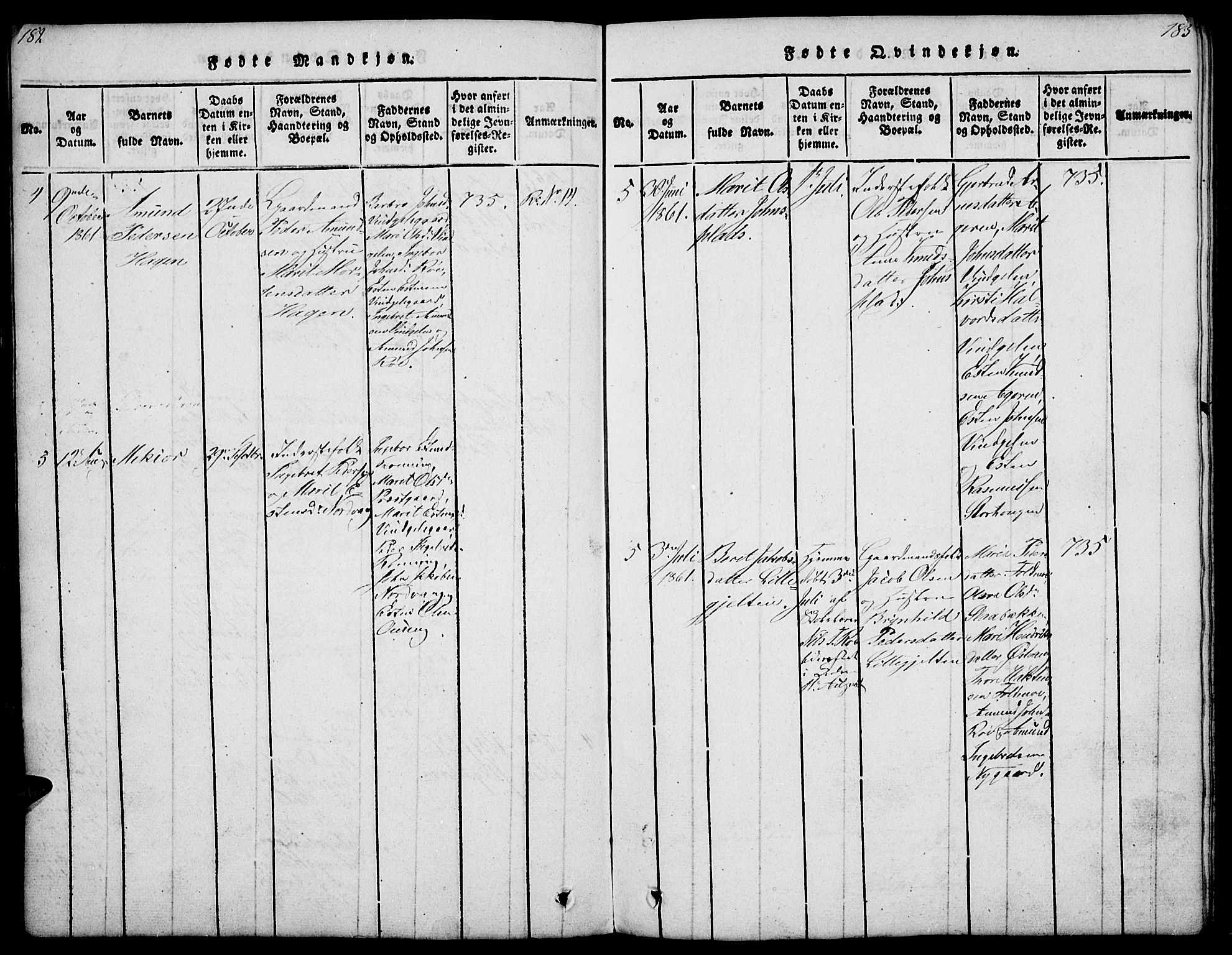 Tolga prestekontor, AV/SAH-PREST-062/L/L0003: Parish register (copy) no. 3, 1815-1862, p. 182-183