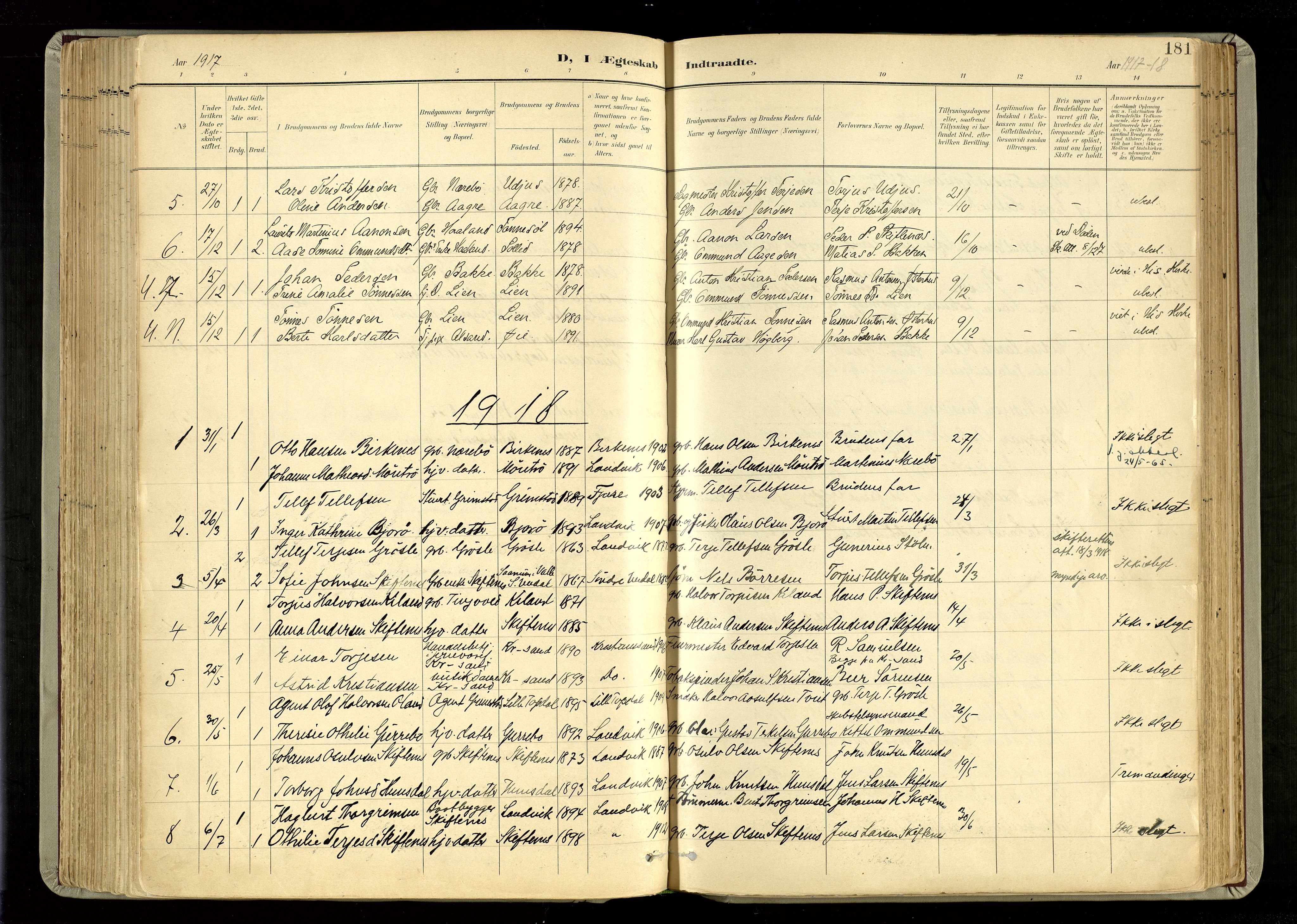 Hommedal sokneprestkontor, SAK/1111-0023/F/Fa/Fab/L0007: Parish register (official) no. A 7, 1898-1924, p. 181