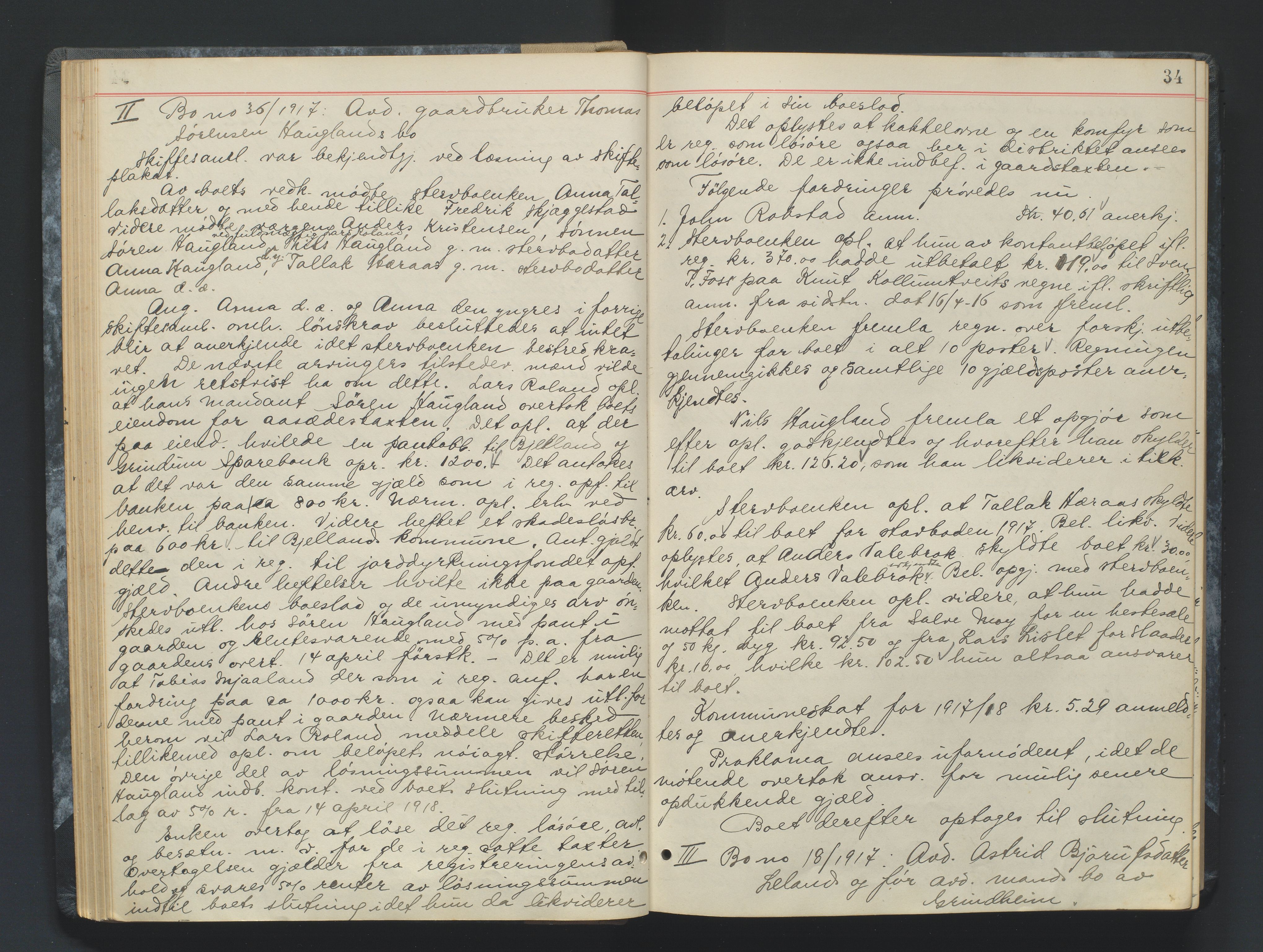 Mandal sorenskriveri, AV/SAK-1221-0005/001/H/Hc/L0083: Skifteforhandlingsprotokoll nr 15, 1917-1921, p. 34