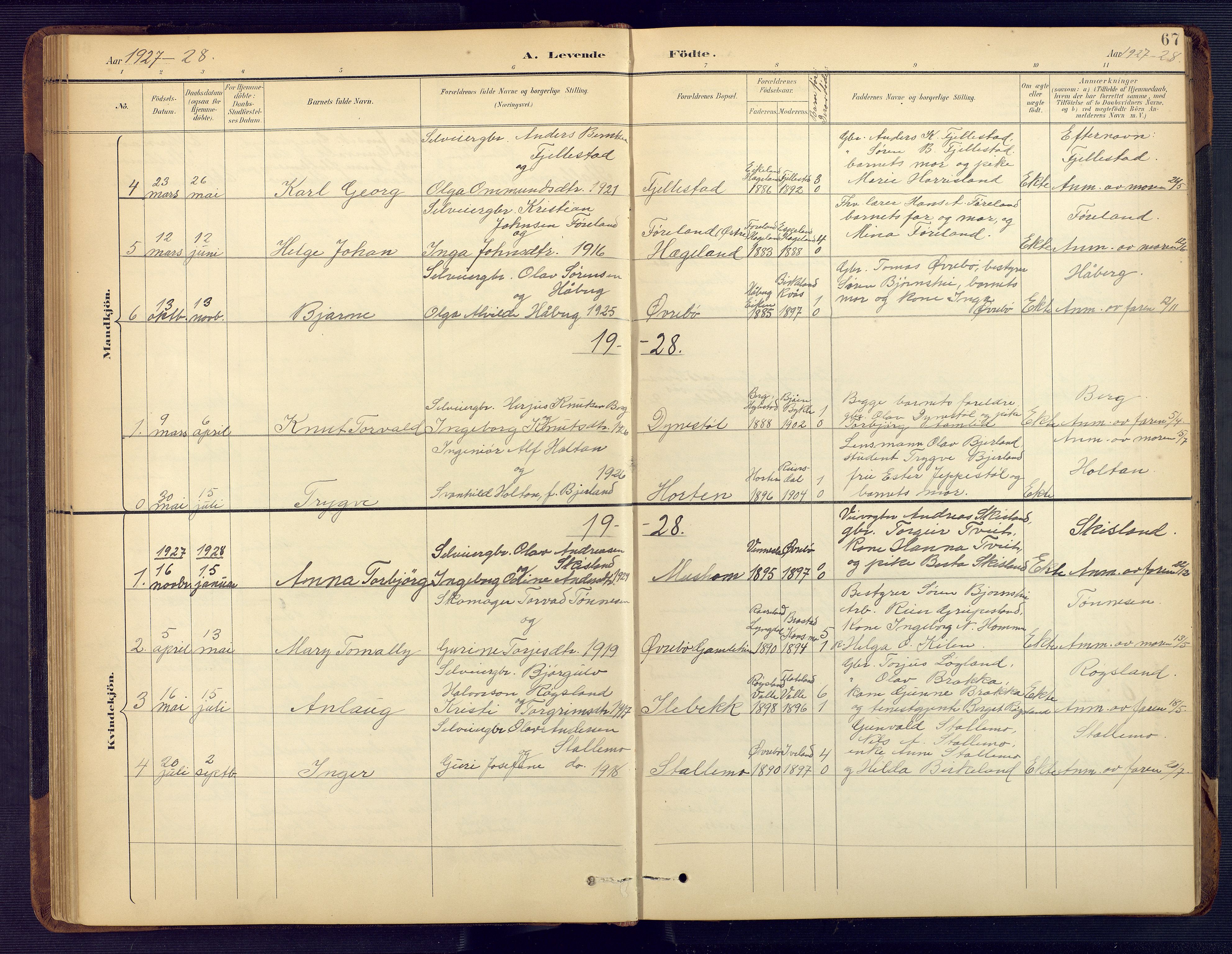 Vennesla sokneprestkontor, SAK/1111-0045/Fb/Fbc/L0003: Parish register (copy) no. B 3, 1895-1946, p. 67