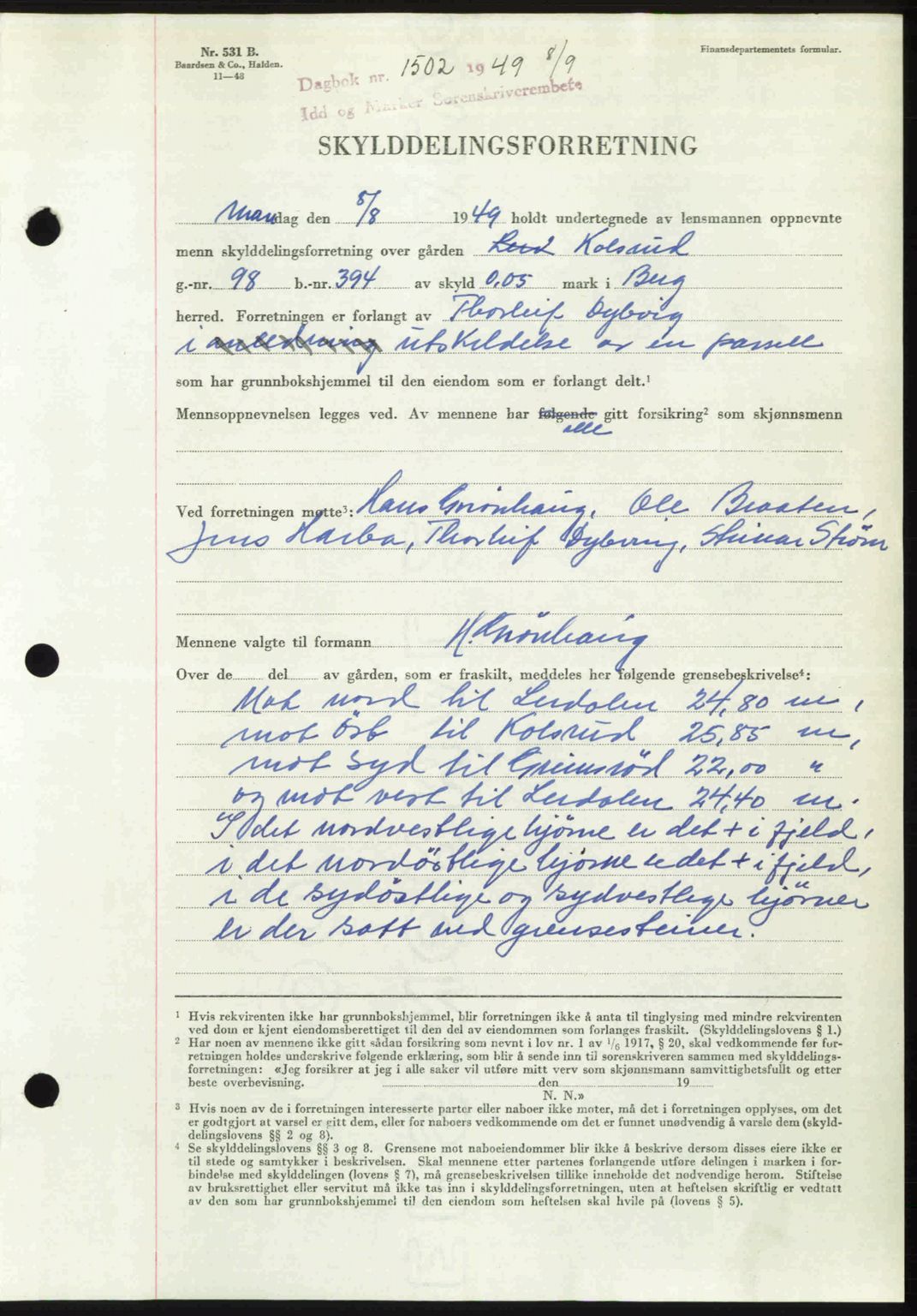 Idd og Marker sorenskriveri, AV/SAO-A-10283/G/Gb/Gbb/L0012: Mortgage book no. A12, 1949-1949, Diary no: : 1502/1949