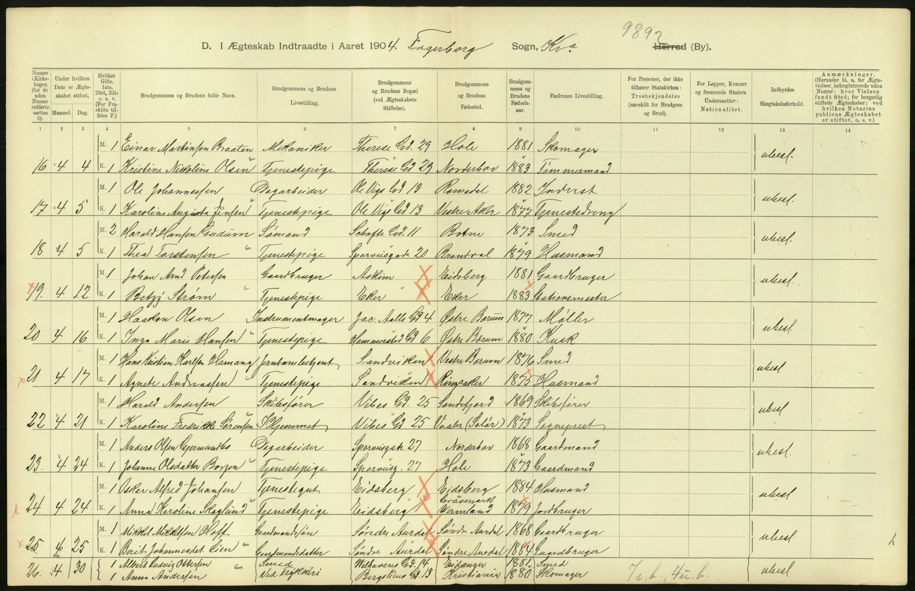 Statistisk sentralbyrå, Sosiodemografiske emner, Befolkning, AV/RA-S-2228/D/Df/Dfa/Dfab/L0004: Kristiania: Gifte, døde, 1904, p. 76