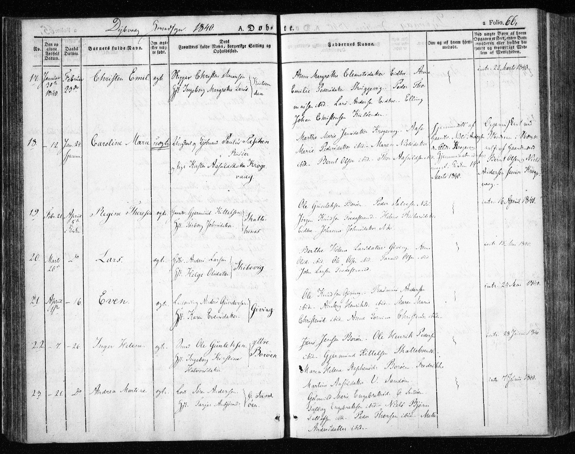 Dypvåg sokneprestkontor, AV/SAK-1111-0007/F/Fa/Faa/L0004: Parish register (official) no. A 4, 1824-1840, p. 66