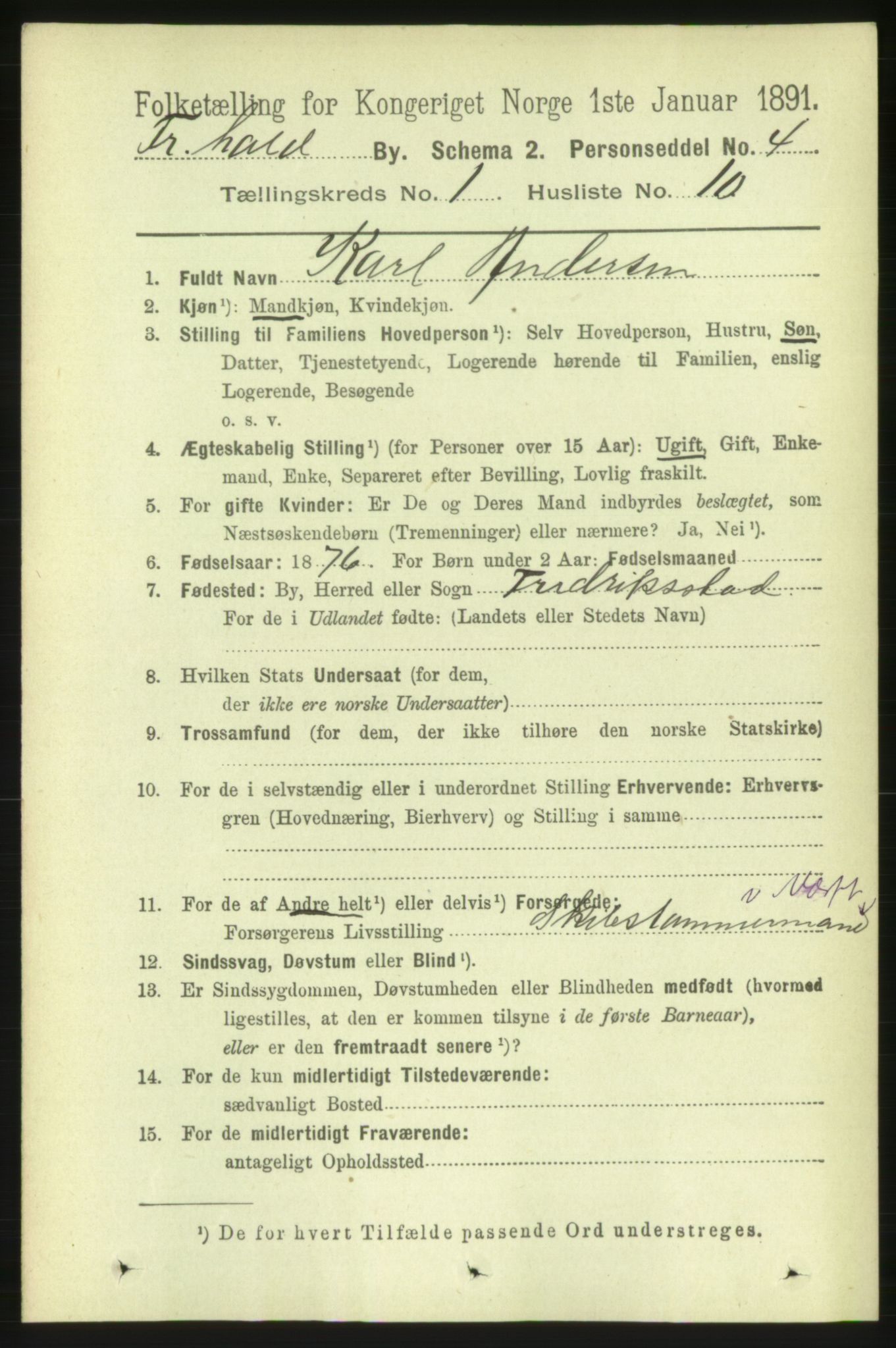 RA, 1891 census for 0101 Fredrikshald, 1891, p. 2006