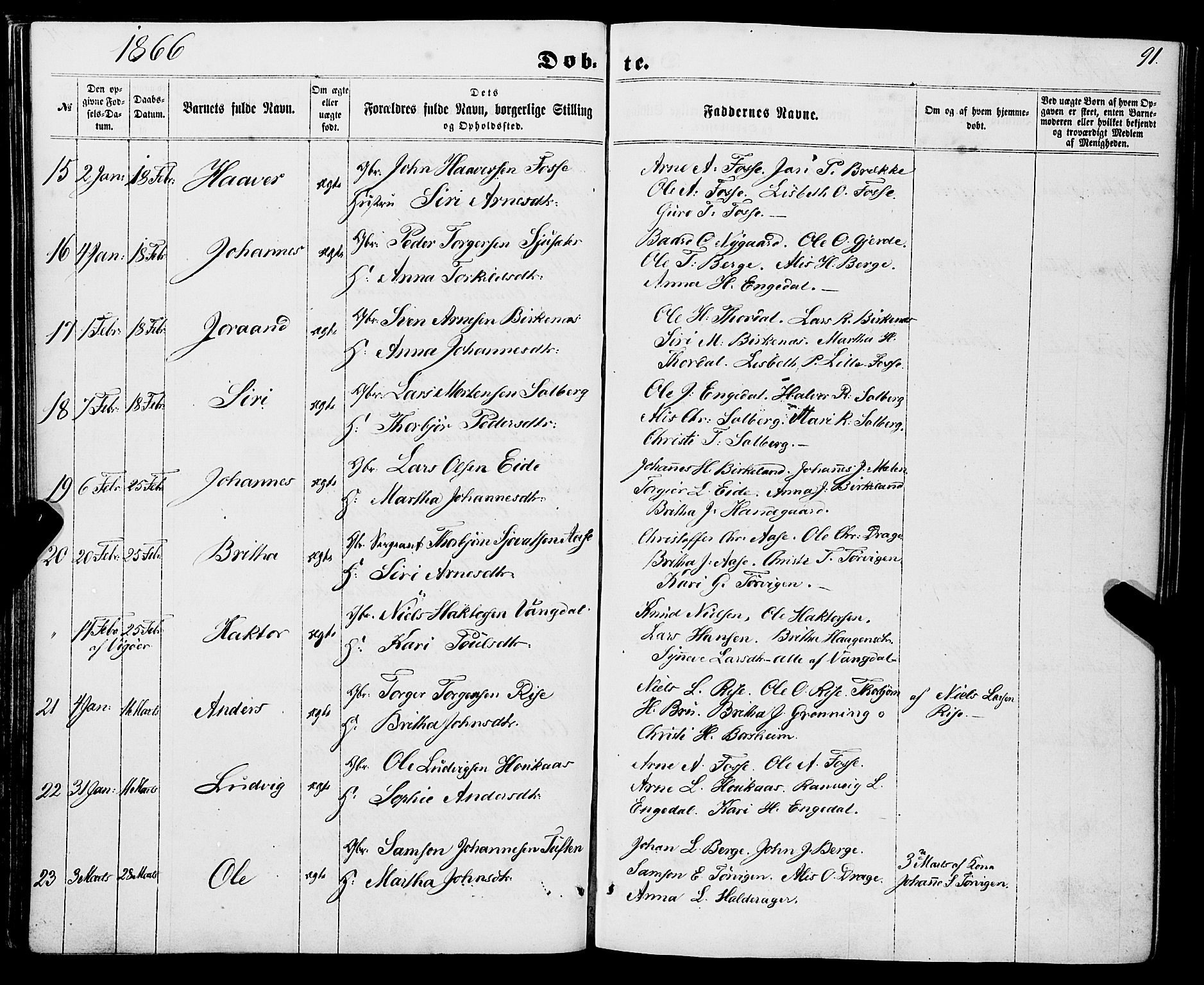 Strandebarm sokneprestembete, AV/SAB-A-78401/H/Haa: Parish register (official) no. A 8, 1858-1872, p. 91