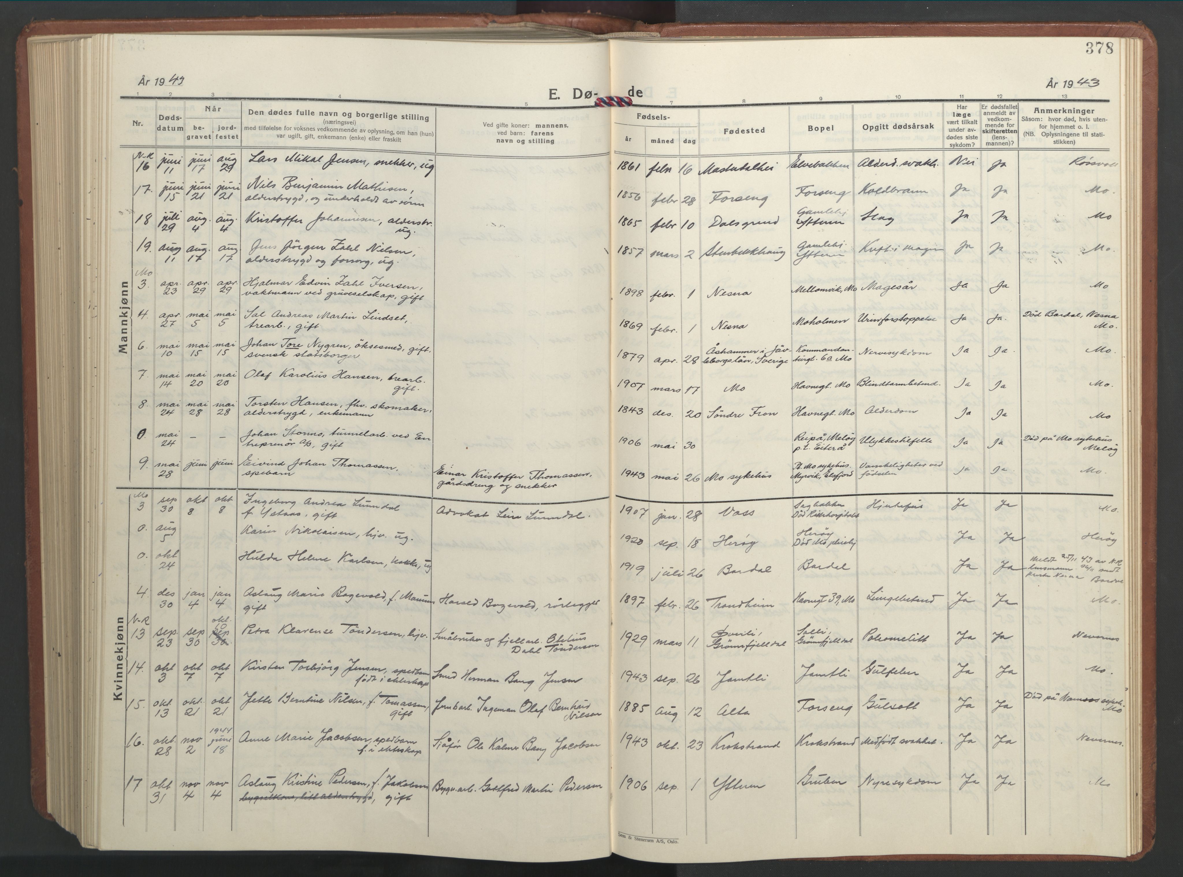 Ministerialprotokoller, klokkerbøker og fødselsregistre - Nordland, SAT/A-1459/827/L0425: Parish register (copy) no. 827C14, 1931-1946, p. 378