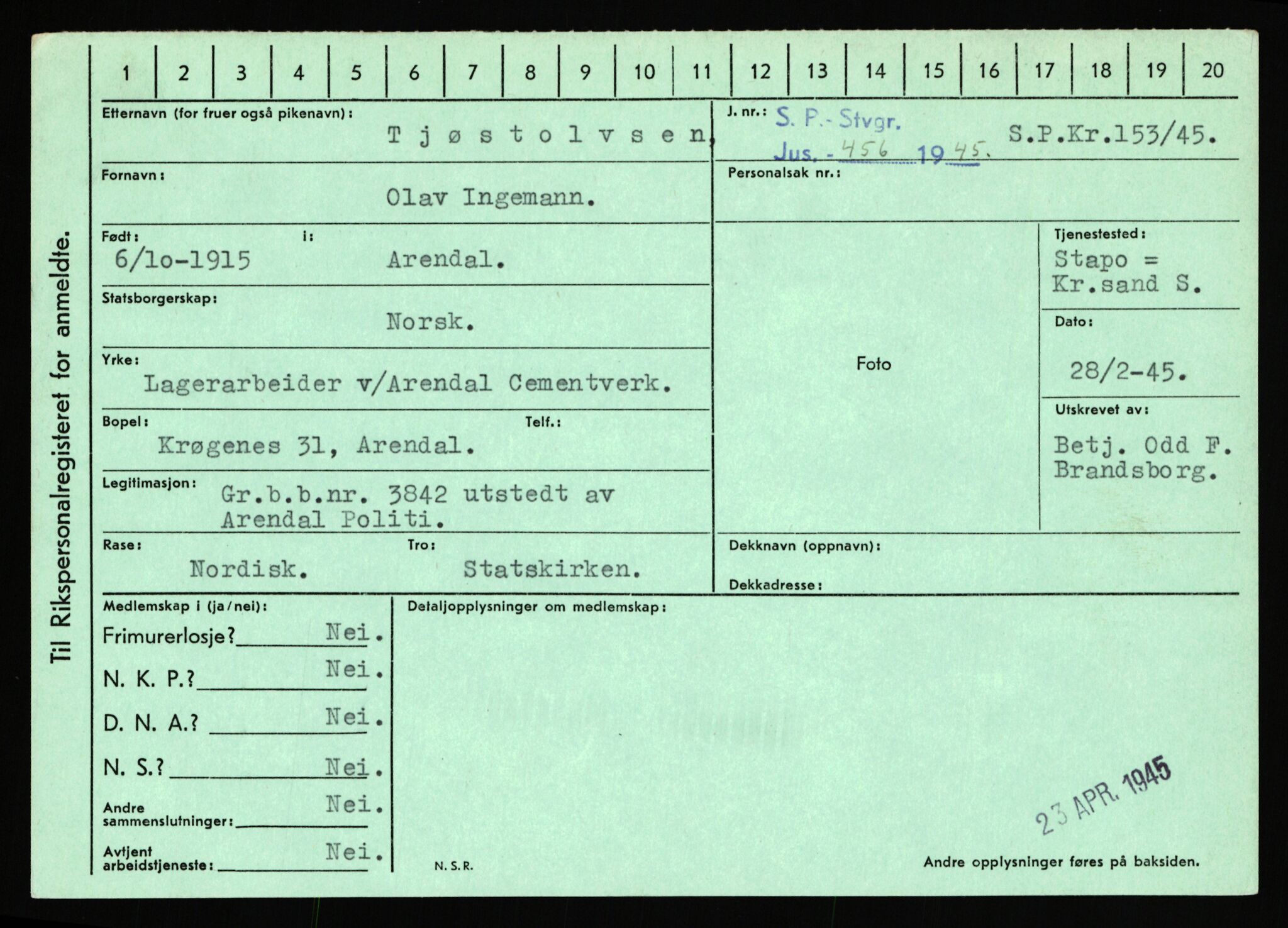 Statspolitiet - Hovedkontoret / Osloavdelingen, AV/RA-S-1329/C/Ca/L0015: Svea - Tøsse, 1943-1945, p. 2404