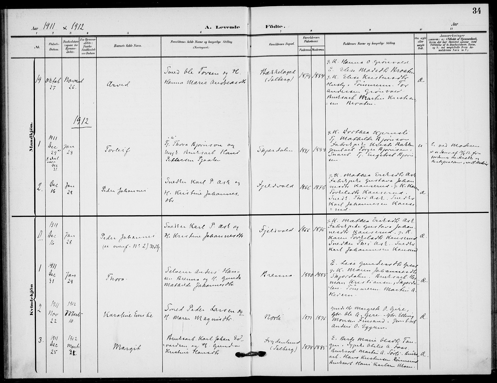 Hole kirkebøker, SAKO/A-228/F/Fb/L0003: Parish register (official) no. II 3, 1906-1916, p. 34