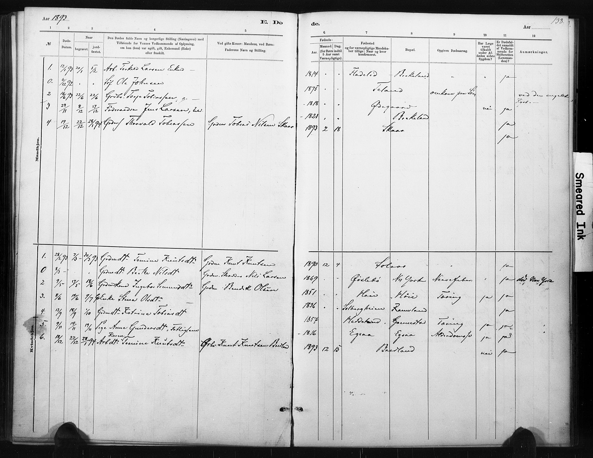 Holum sokneprestkontor, AV/SAK-1111-0022/F/Fa/Fac/L0004: Parish register (official) no. A 4, 1884-1907, p. 138