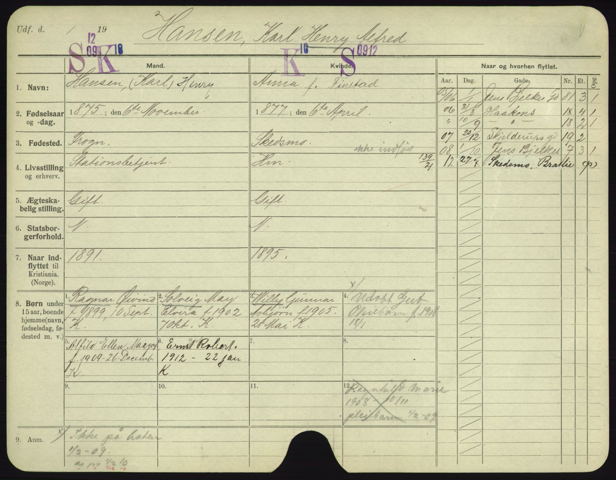 Oslo folkeregister, Registerkort, AV/SAO-A-11715/F/Fa/Fac/L0004: Menn, 1906-1914, p. 108a