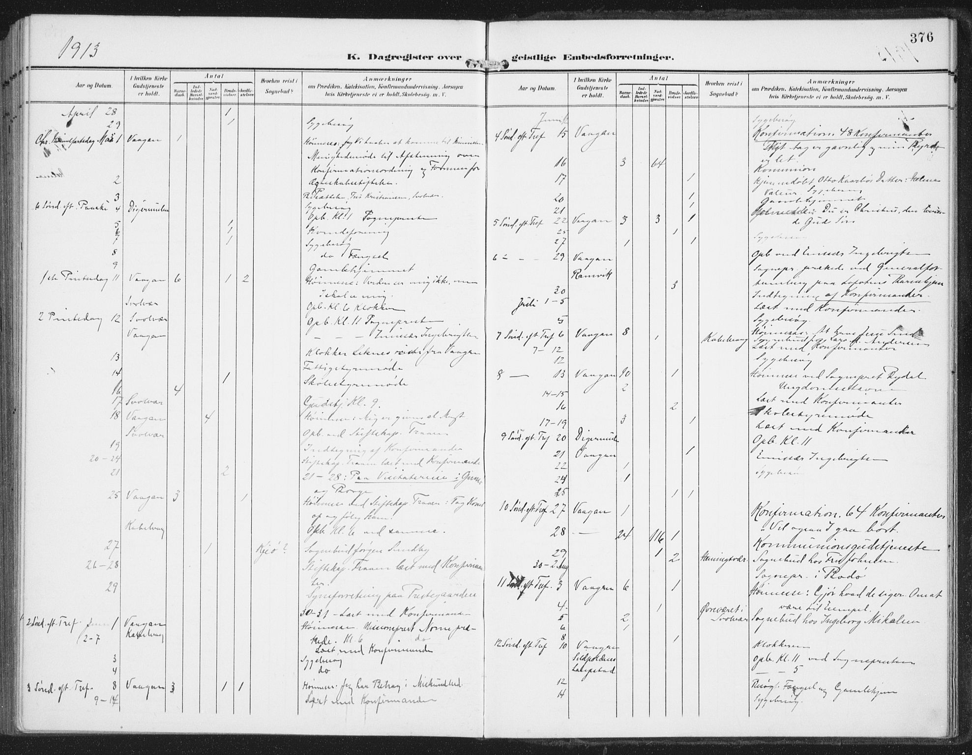 Ministerialprotokoller, klokkerbøker og fødselsregistre - Nordland, AV/SAT-A-1459/874/L1063: Parish register (official) no. 874A07, 1907-1915, p. 376