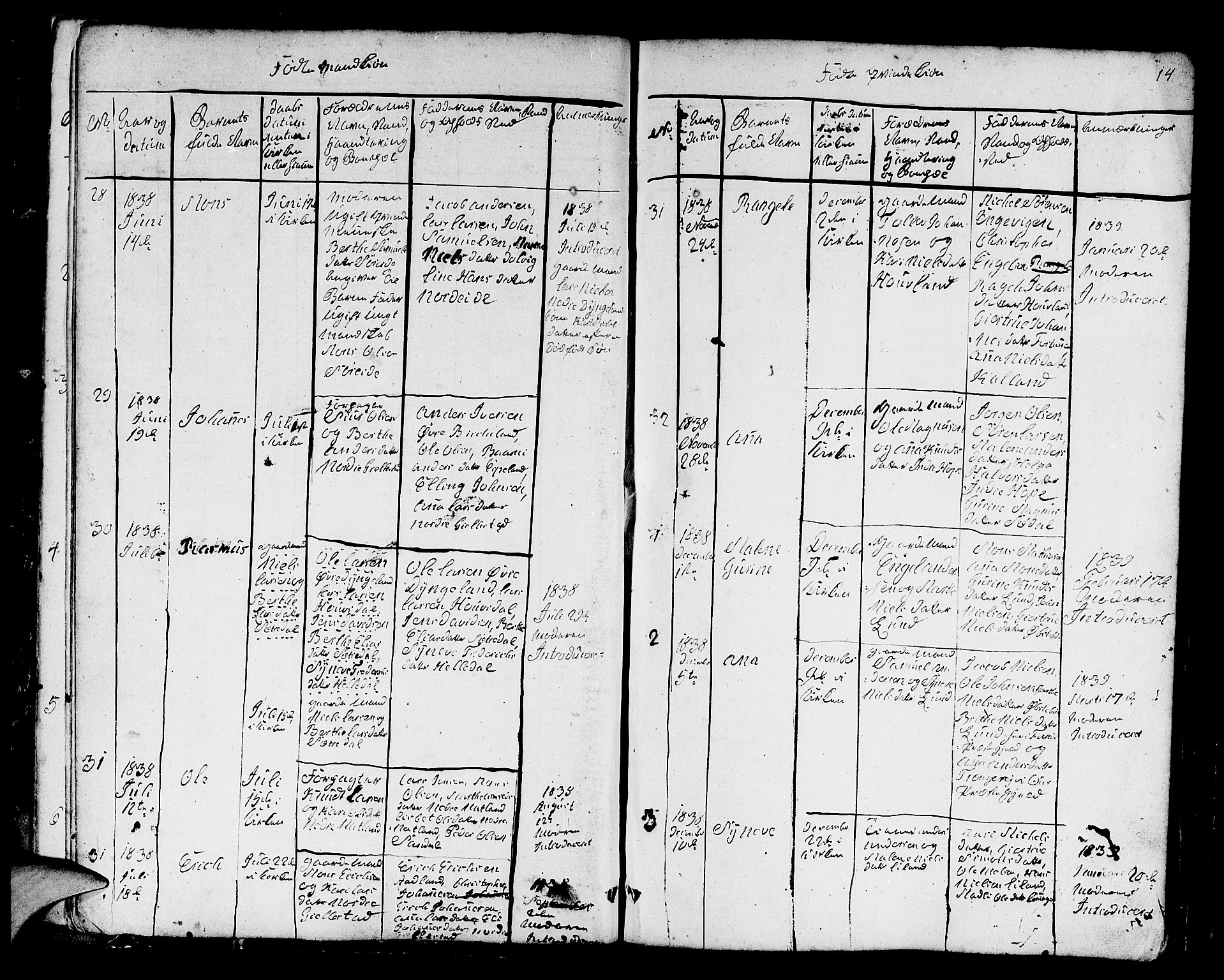 Fana Sokneprestembete, SAB/A-75101/H/Hab/Habb/L0001: Parish register (copy) no. B 1, 1837-1855, p. 14