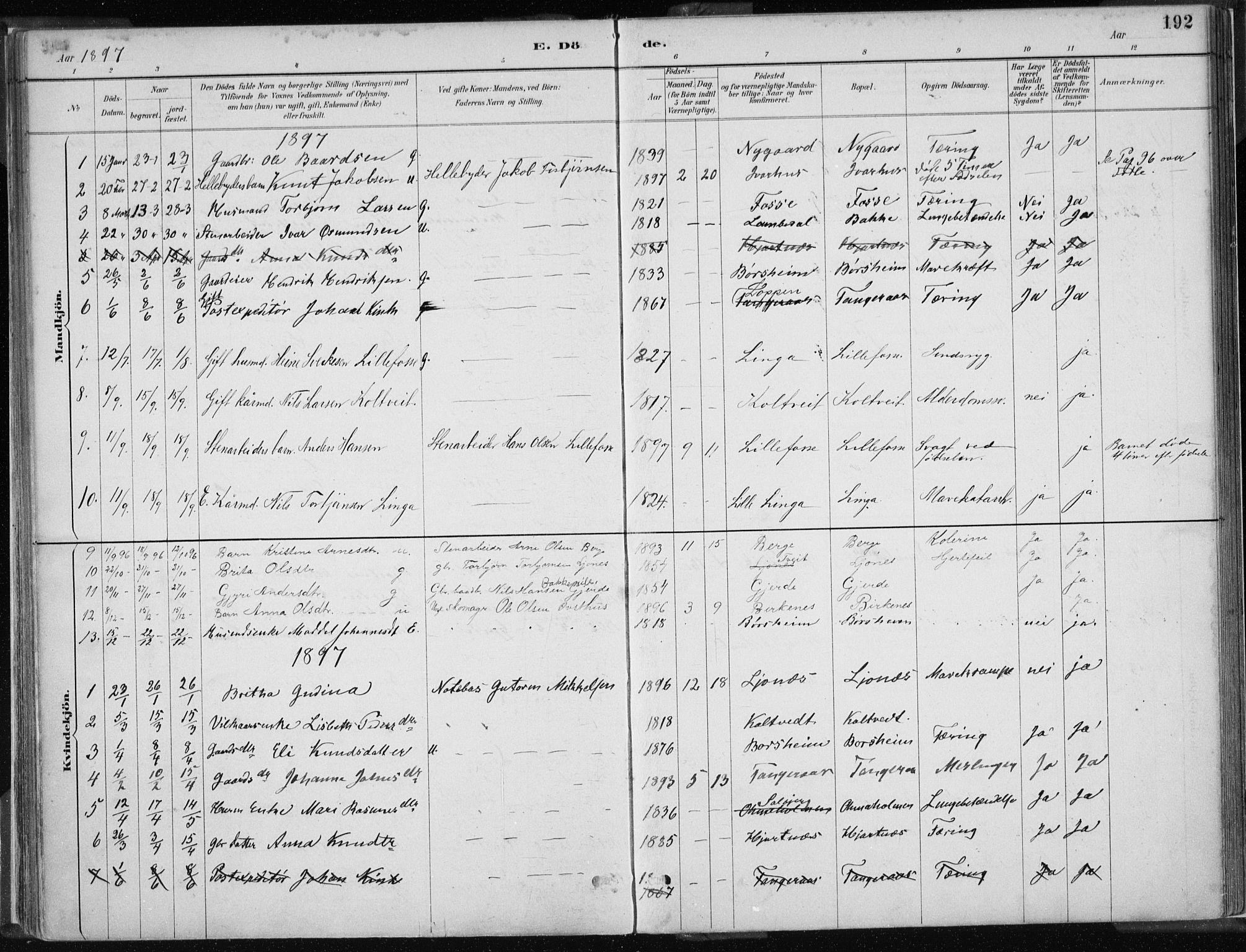 Strandebarm sokneprestembete, AV/SAB-A-78401/H/Haa: Parish register (official) no. B  1, 1886-1908, p. 192