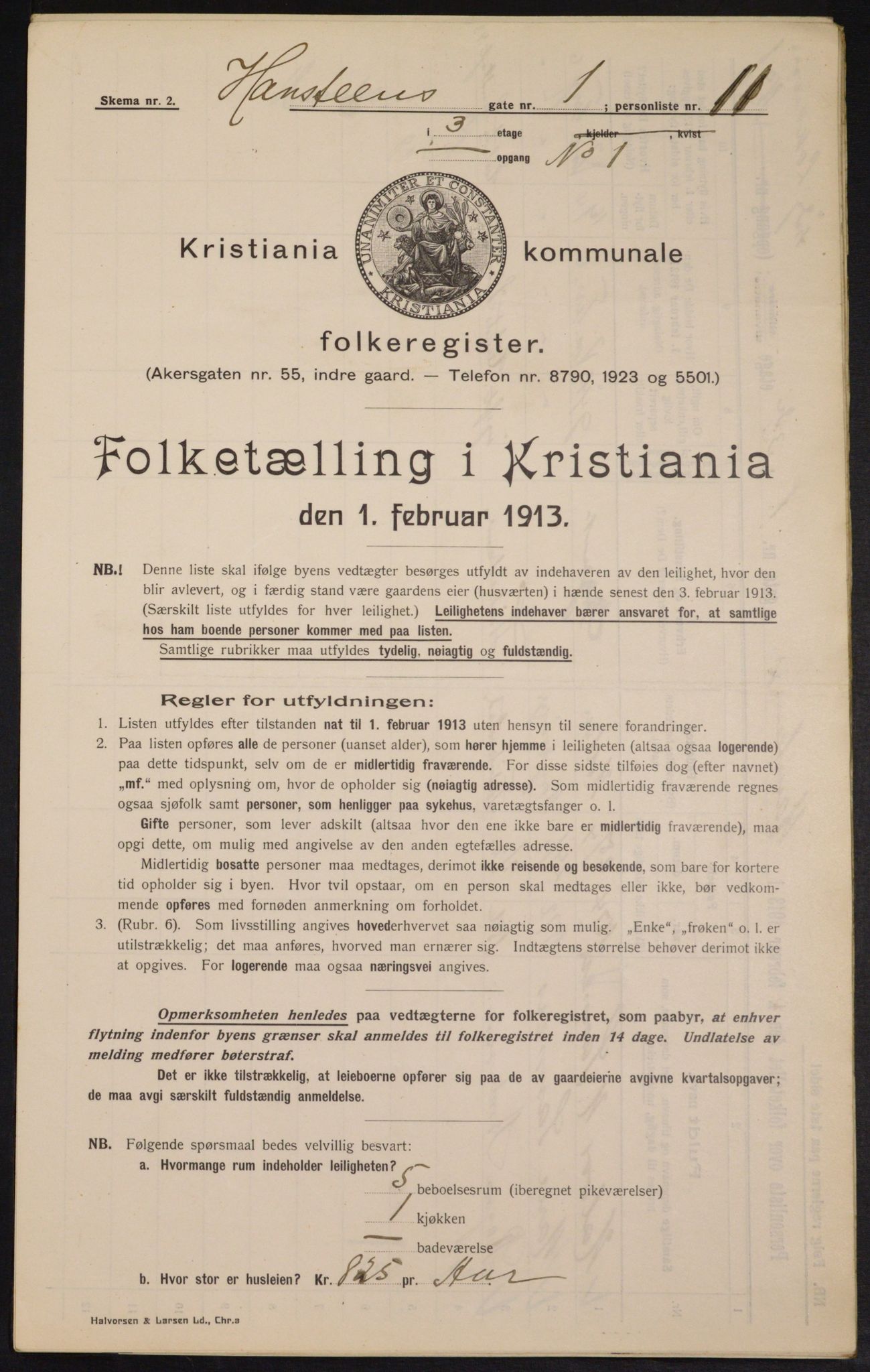 OBA, Municipal Census 1913 for Kristiania, 1913, p. 34799