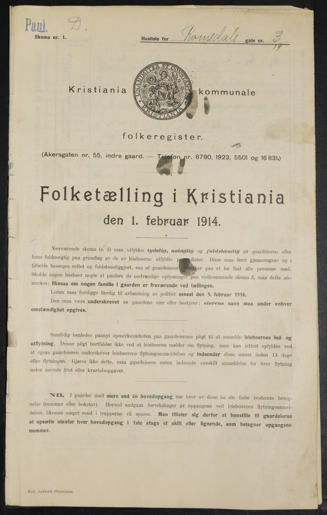 OBA, Municipal Census 1914 for Kristiania, 1914, p. 83098