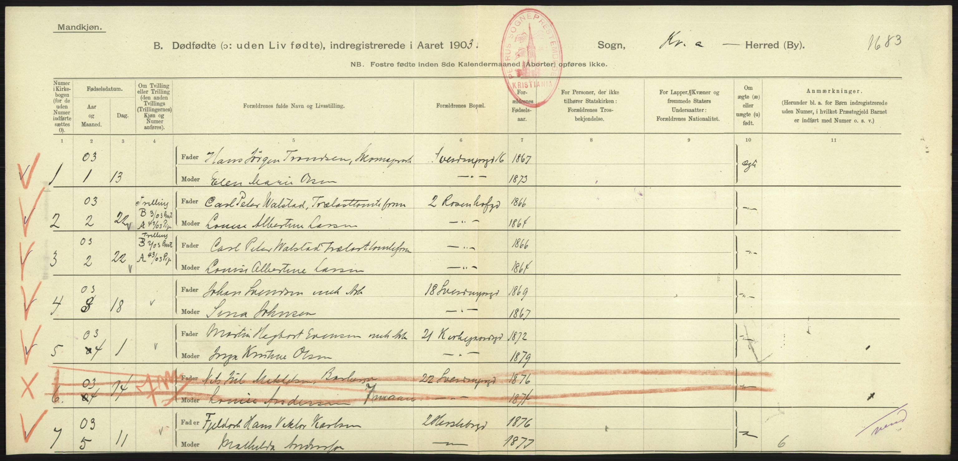 Statistisk sentralbyrå, Sosiodemografiske emner, Befolkning, AV/RA-S-2228/D/Df/Dfa/Dfaa/L0026: Smålenenes - Finnmarkens amt: Dødfødte. Byer., 1903, p. 37