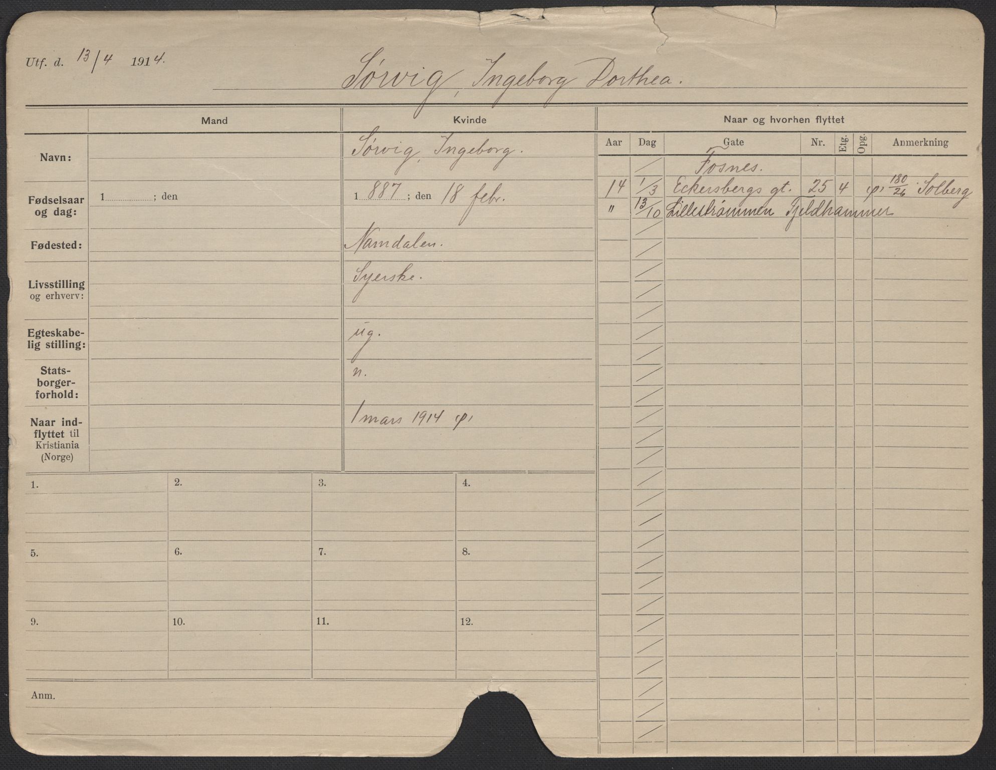 Oslo folkeregister, Registerkort, AV/SAO-A-11715/F/Fa/Fac/L0024: Kvinner, 1906-1914, p. 977a