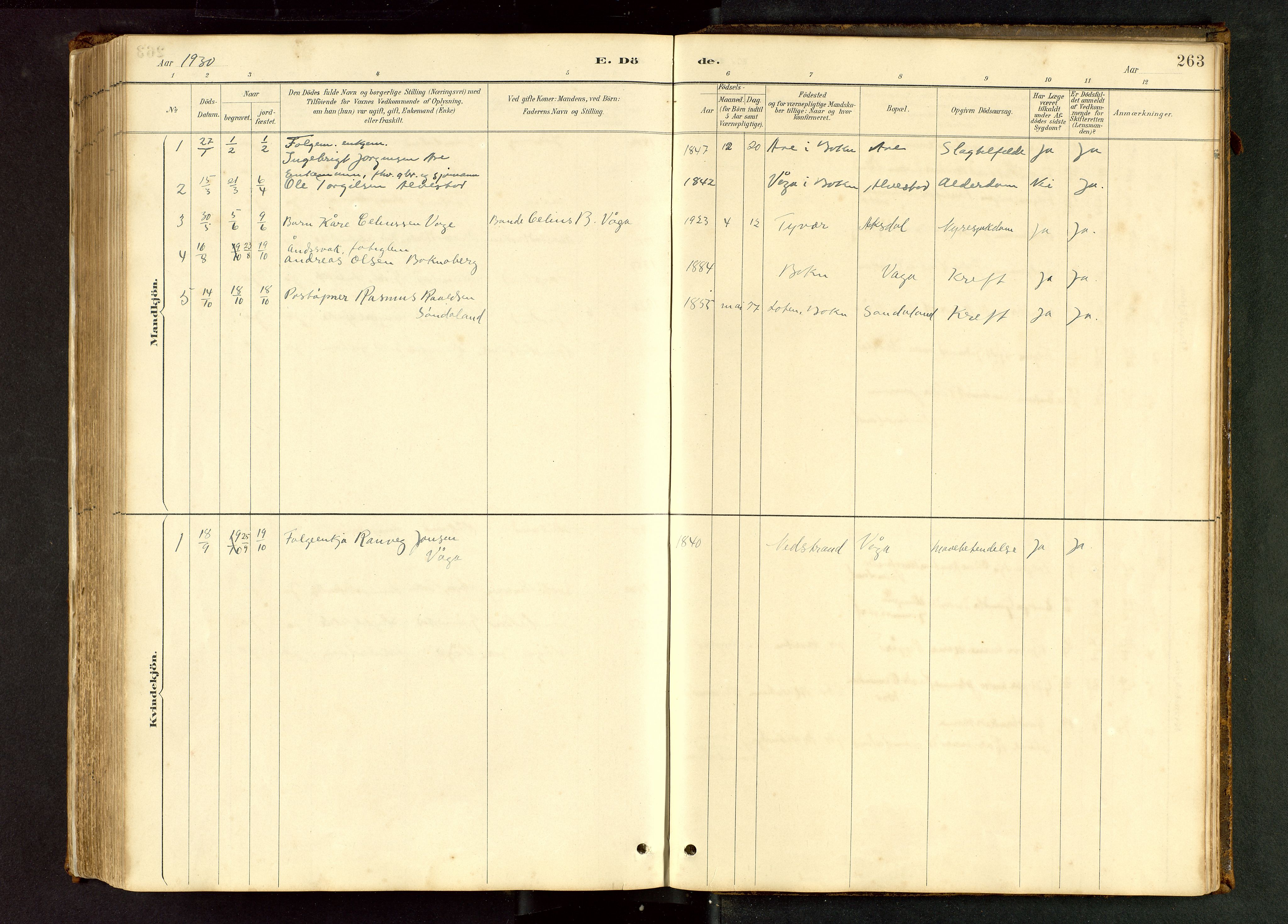 Tysvær sokneprestkontor, AV/SAST-A -101864/H/Ha/Hab/L0005: Parish register (copy) no. B 5, 1887-1947, p. 263