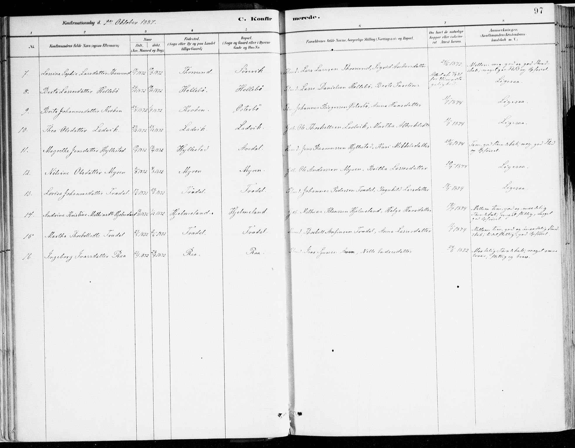 Lavik sokneprestembete, AV/SAB-A-80901: Parish register (official) no. B 1, 1882-1908, p. 97