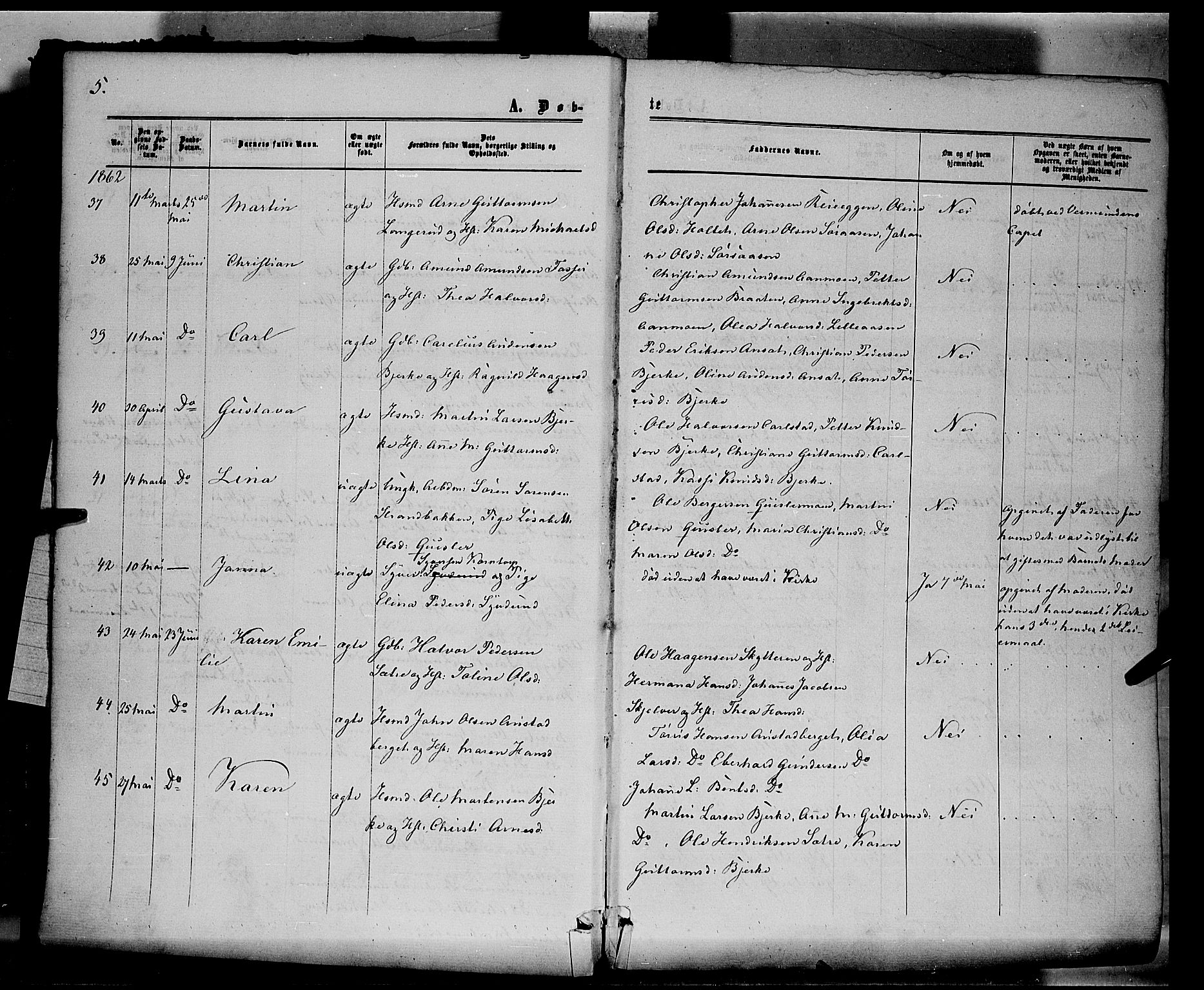 Hof prestekontor, SAH/PREST-038/H/Ha/Haa/L0009: Parish register (official) no. 9, 1862-1877, p. 5