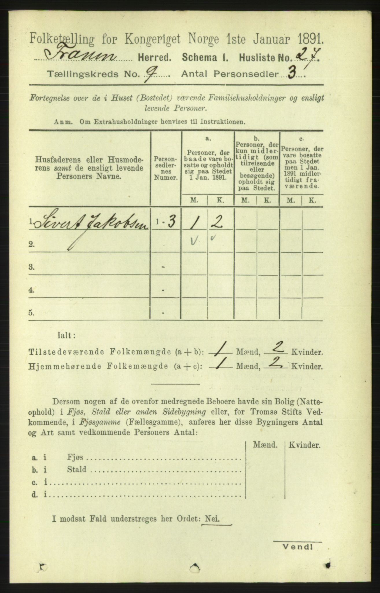 RA, 1891 census for 1548 Fræna, 1891, p. 2844