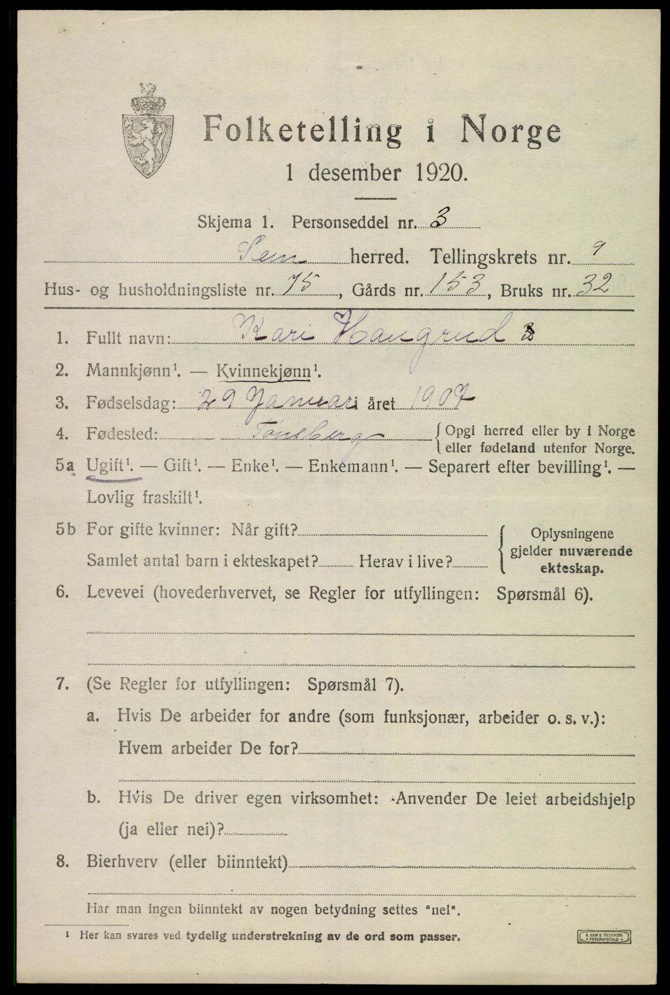 SAKO, 1920 census for Sem, 1920, p. 13405