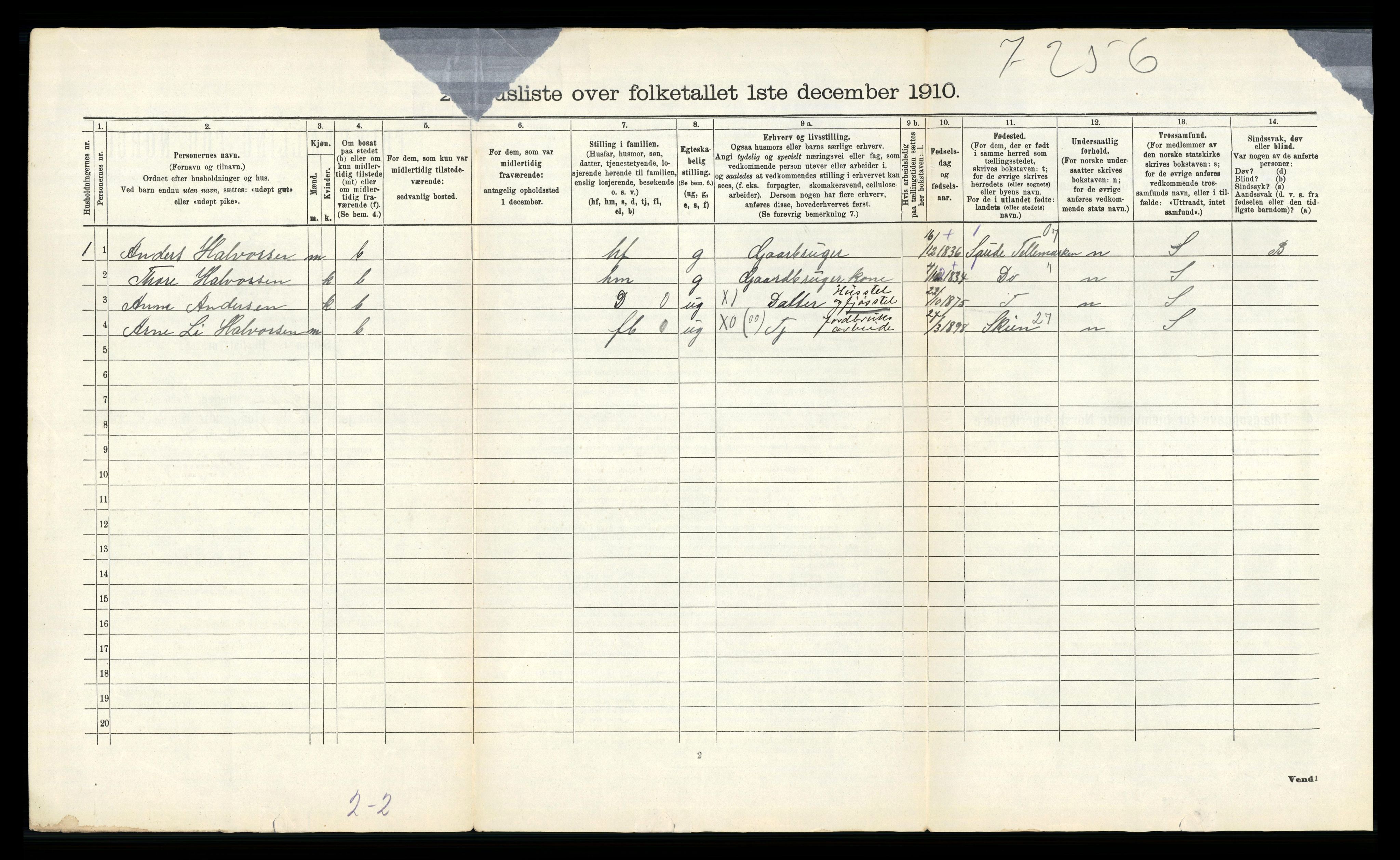 RA, 1910 census for Gjerpen, 1910, p. 70