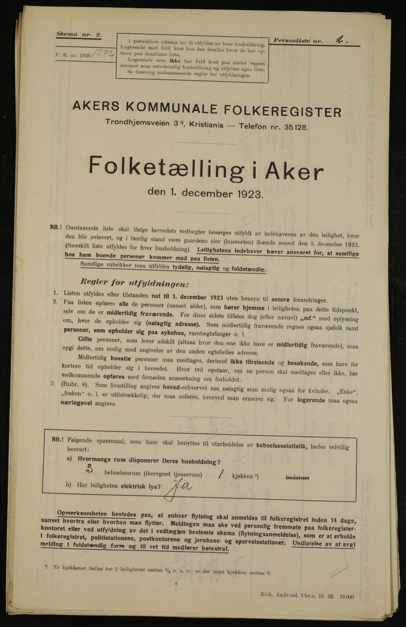 , Municipal Census 1923 for Aker, 1923, p. 43988