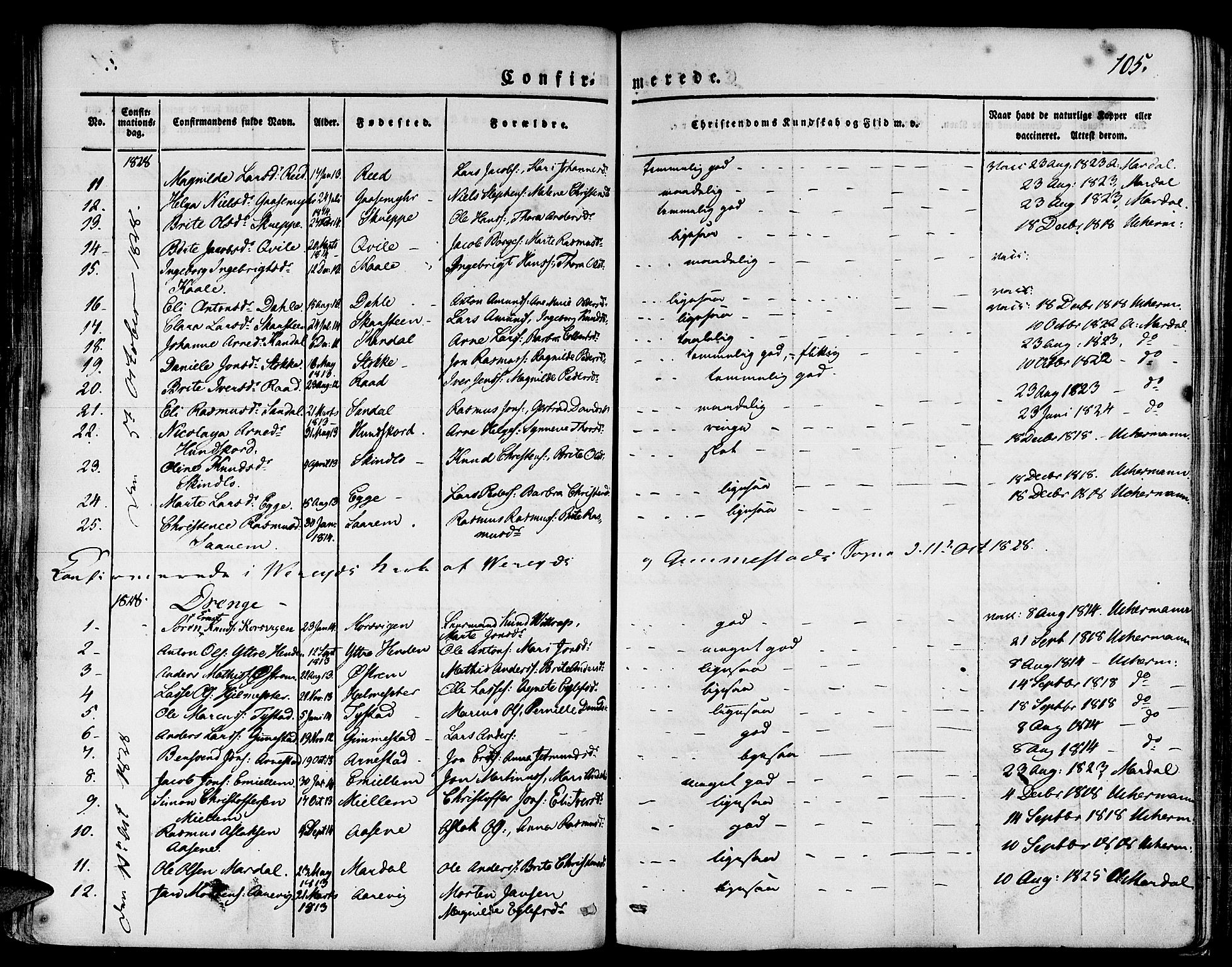 Gloppen sokneprestembete, SAB/A-80101/H/Haa/Haaa/L0007: Parish register (official) no. A 7, 1827-1837, p. 105
