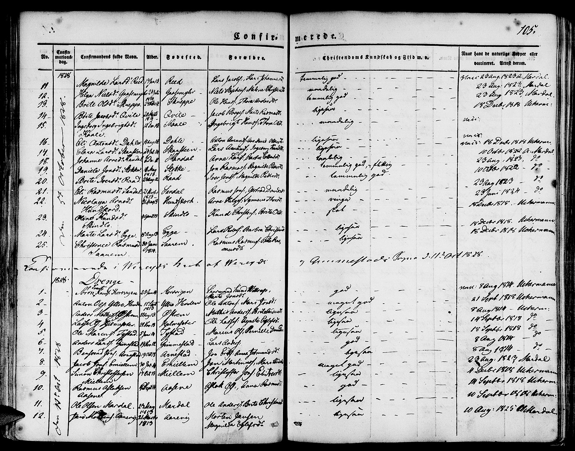 Gloppen sokneprestembete, AV/SAB-A-80101/H/Haa/Haaa/L0007: Parish register (official) no. A 7, 1827-1837, p. 105