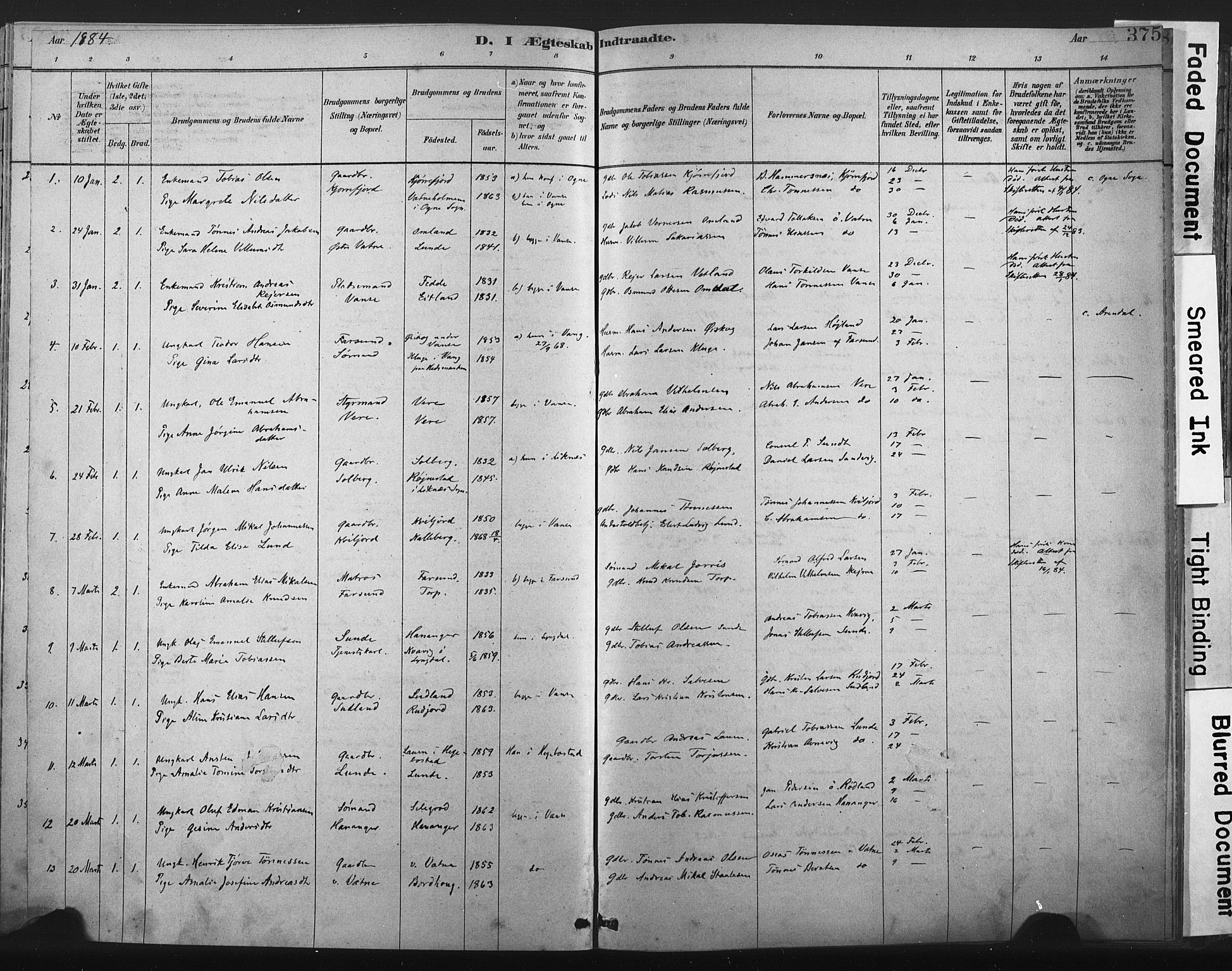 Lista sokneprestkontor, SAK/1111-0027/F/Fa/L0012: Parish register (official) no. A 12, 1879-1903, p. 375